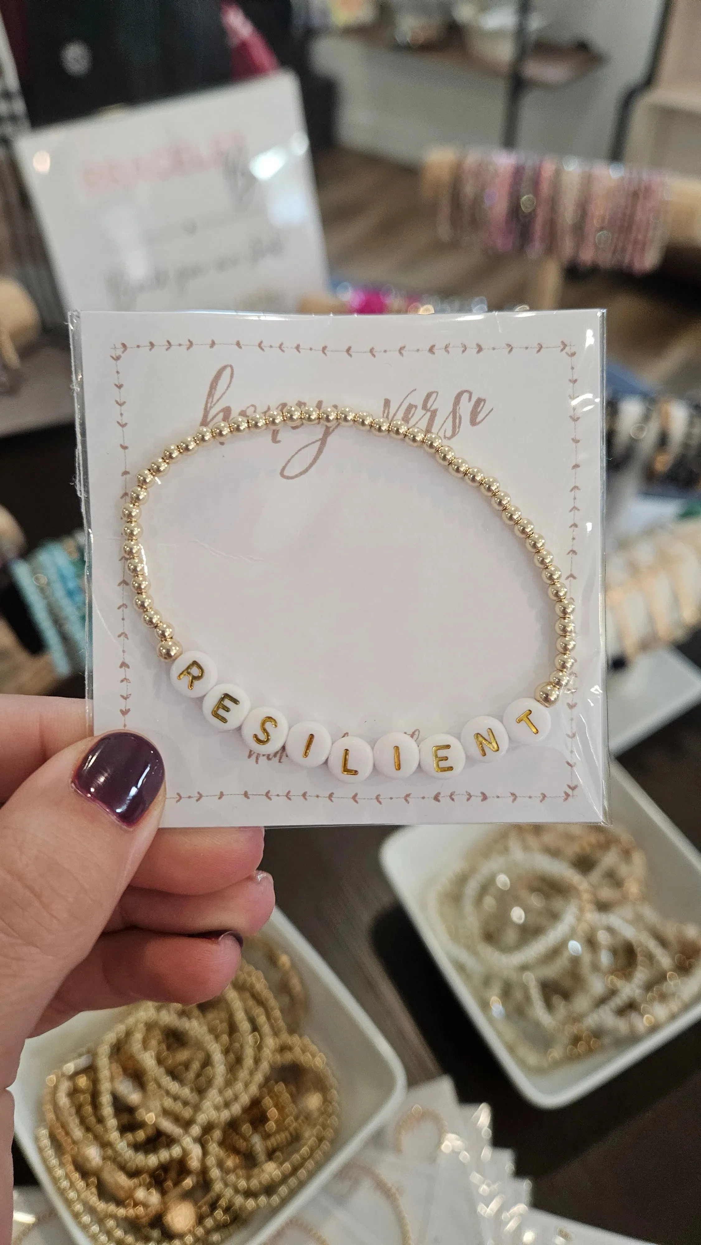 14K Gold-Filled Mantra Bracelet - White with Gold Letters