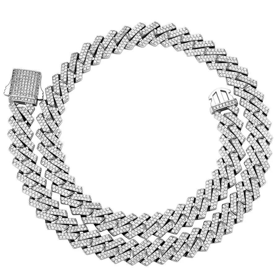 14mm Diamond Prong Cuban Chain in White Gold