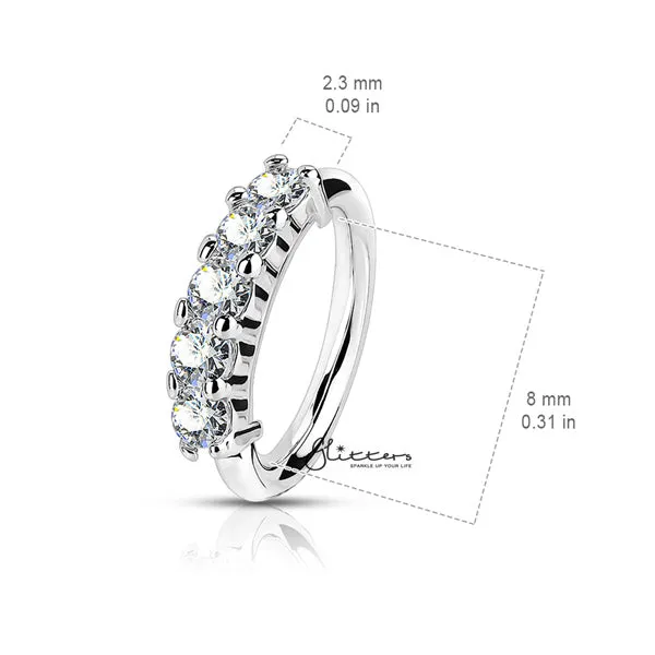 20 Gauge Surgical Steel Bendable Hoop Ring with 5 Lined CZ