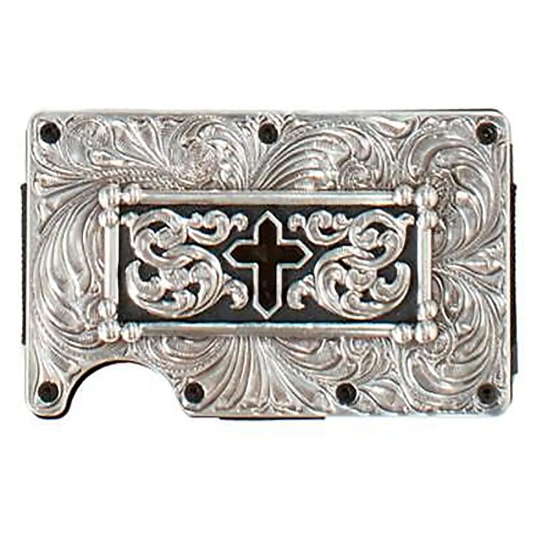 3D Western Mens Utility Wallet Cross Silver