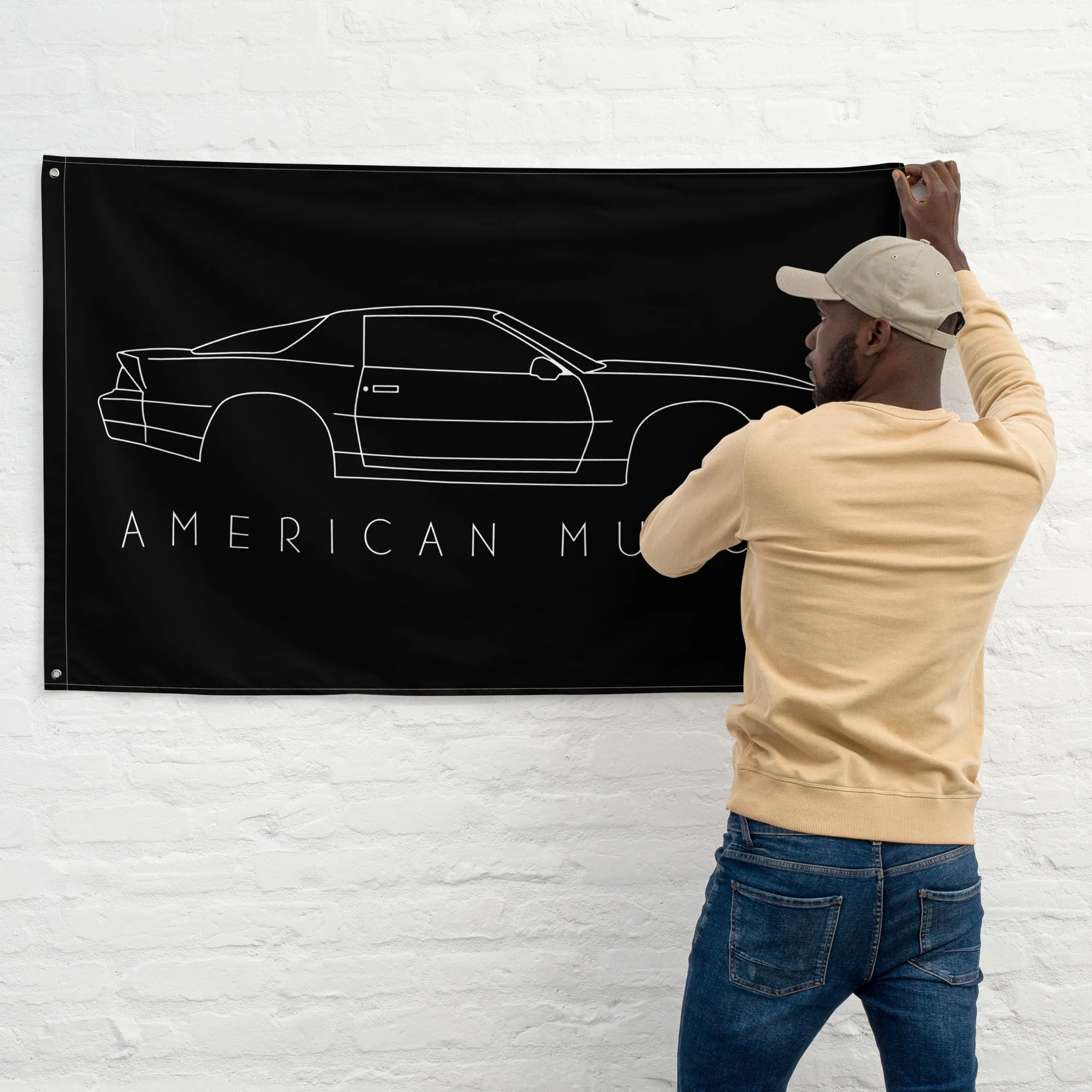 3rd Gen Camaro Line Art Flag , Garage Decor, Man Cave Art