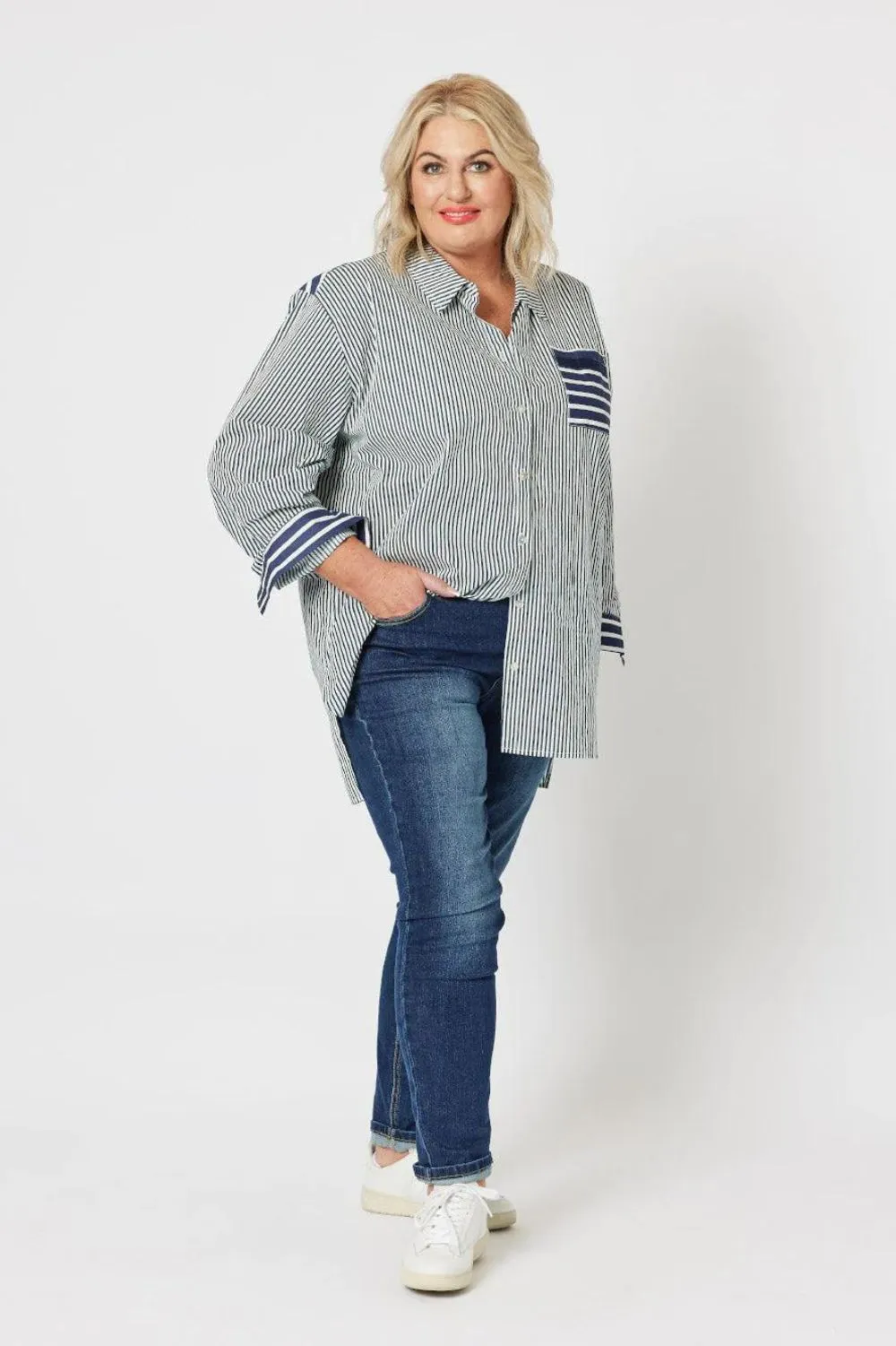 Anna Stripe Shirt | Navy