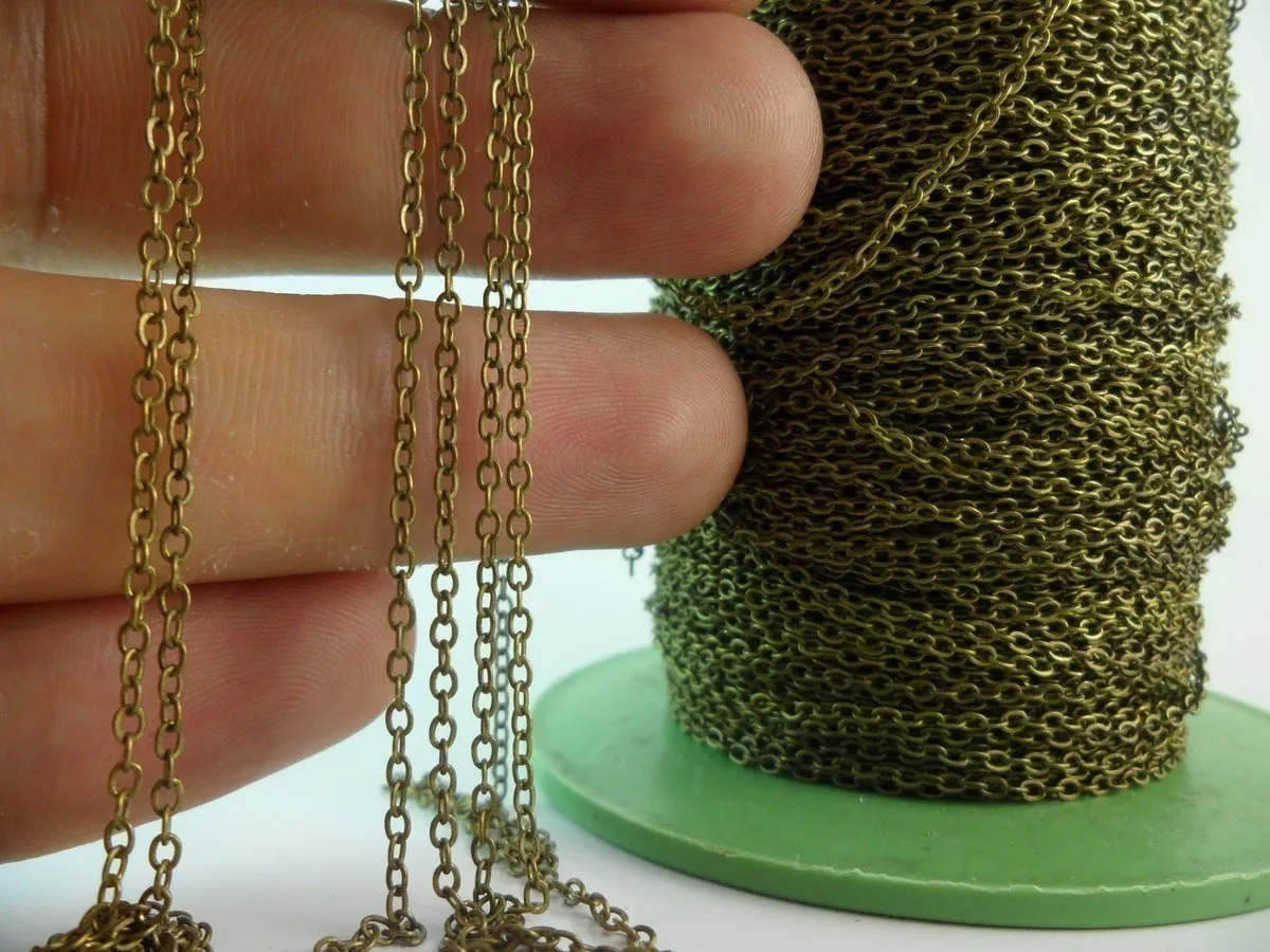 Antique Bronze Chain, 200 Meters - 660 Feet (1.5x2mm) Antique Bronze Tone Brass Soldered Chain - Y006