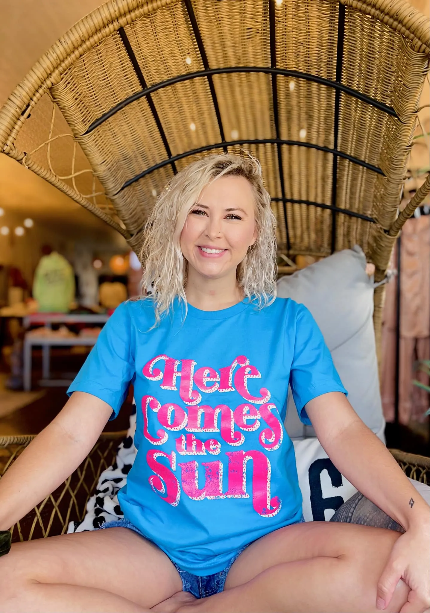 Aqua {HERE COMES THE SUN} Hot Pink Aqua Crew Neck Tee