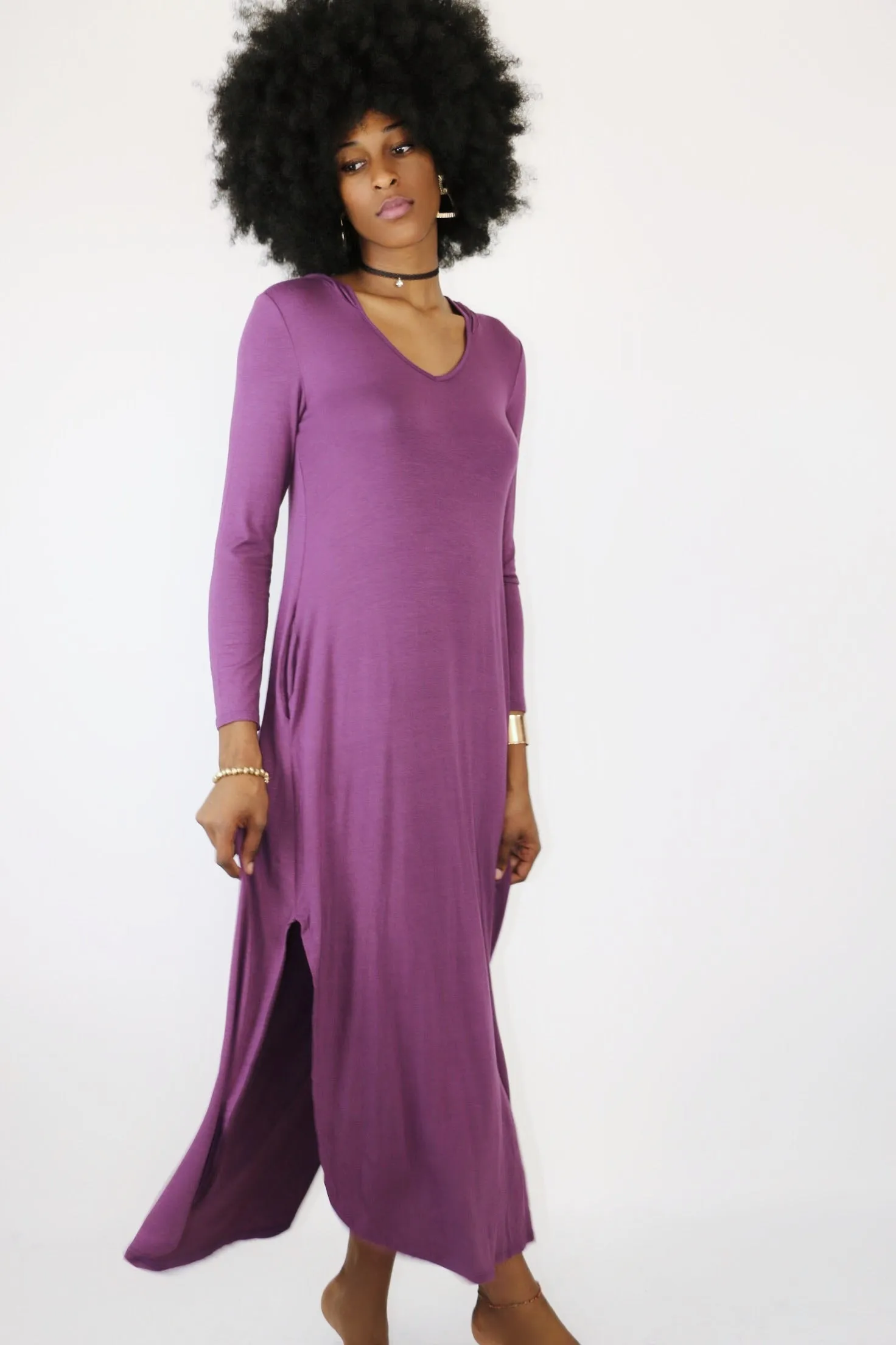 Aster Hooded Purple Maxi Dress