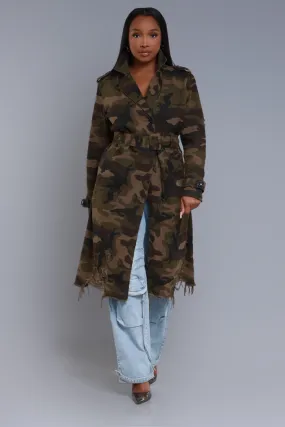 Base Camp Longline Distressed Camouflage Jacket - Green Camo