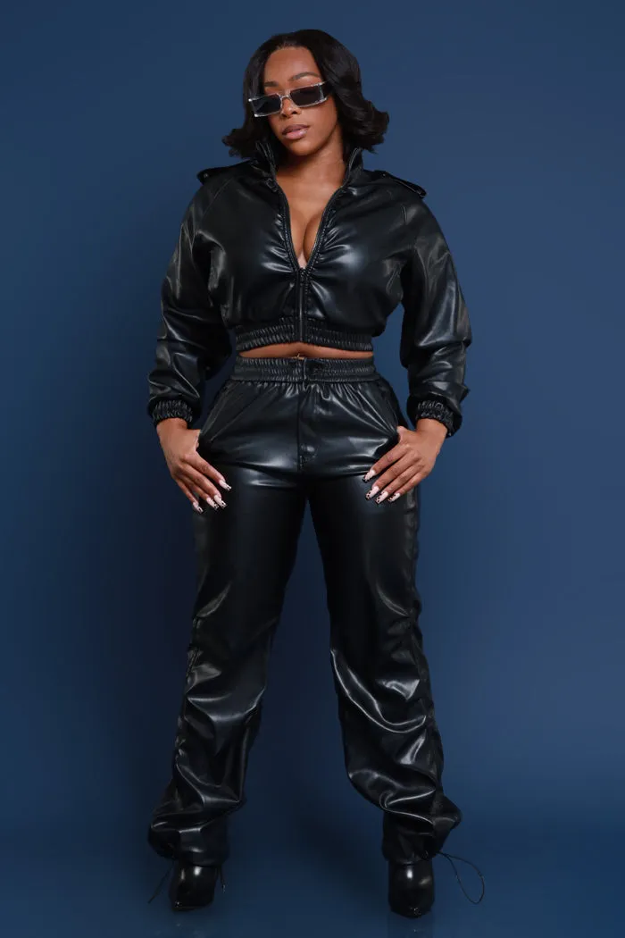 Behind Bars Cropped Vegan Faux Leather Jacket - Black