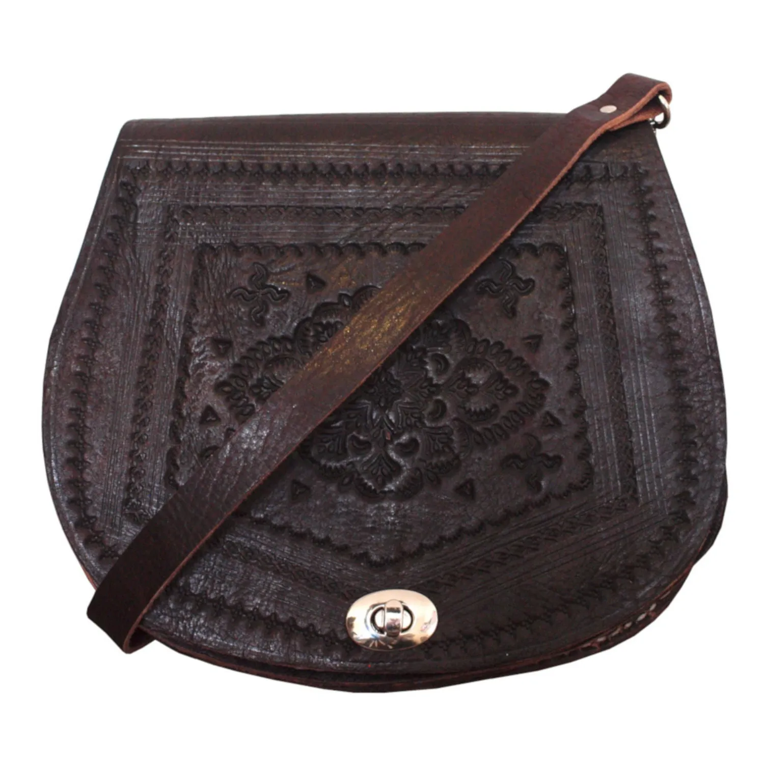 Berber Leather Embossed Leather Saddle Bag