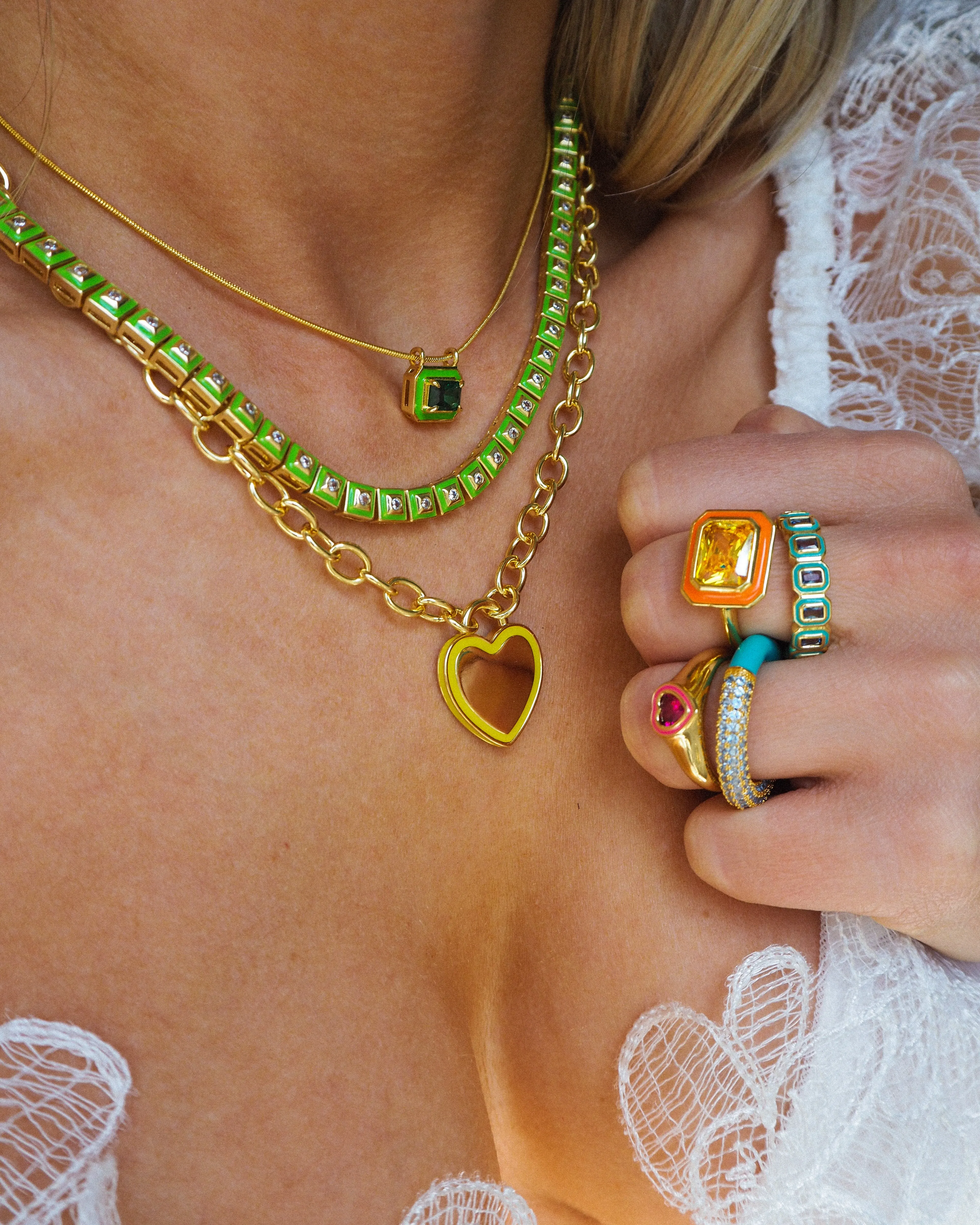 Bezel Statement Ring- Neon Orange- Gold