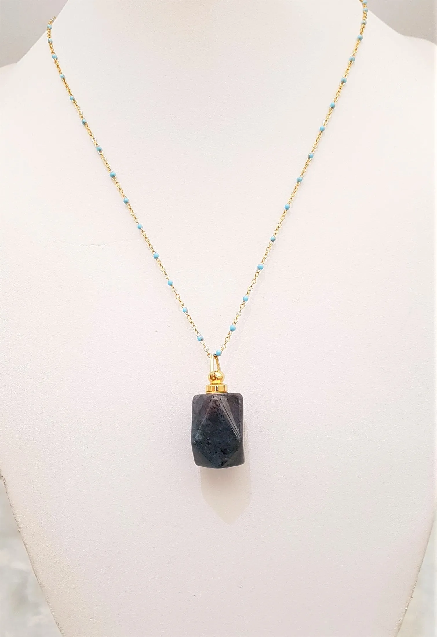 Black Agate Faceted Hexagon Essential Oil Bottle Pendant