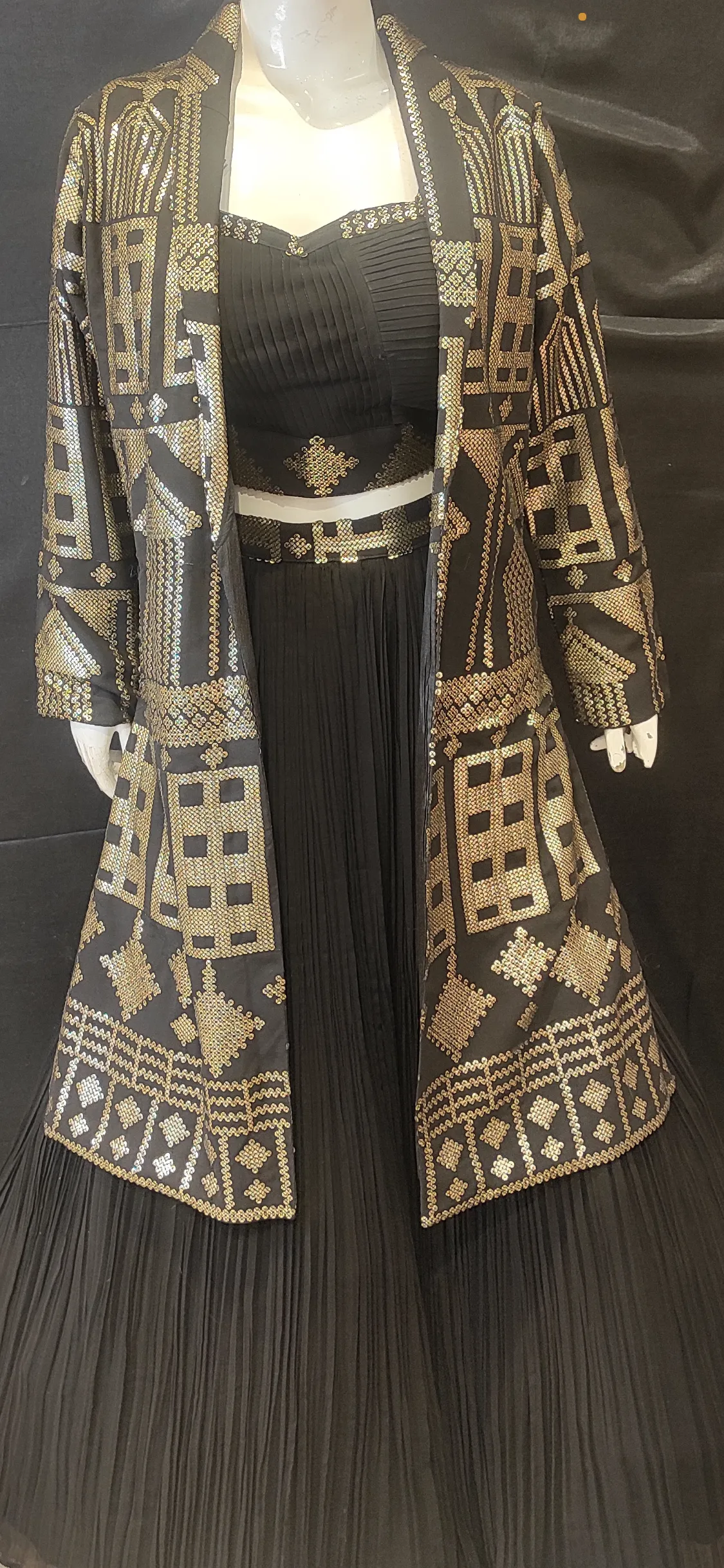 Black Georgette Lehenga Choli and Jacket with Sequins Work