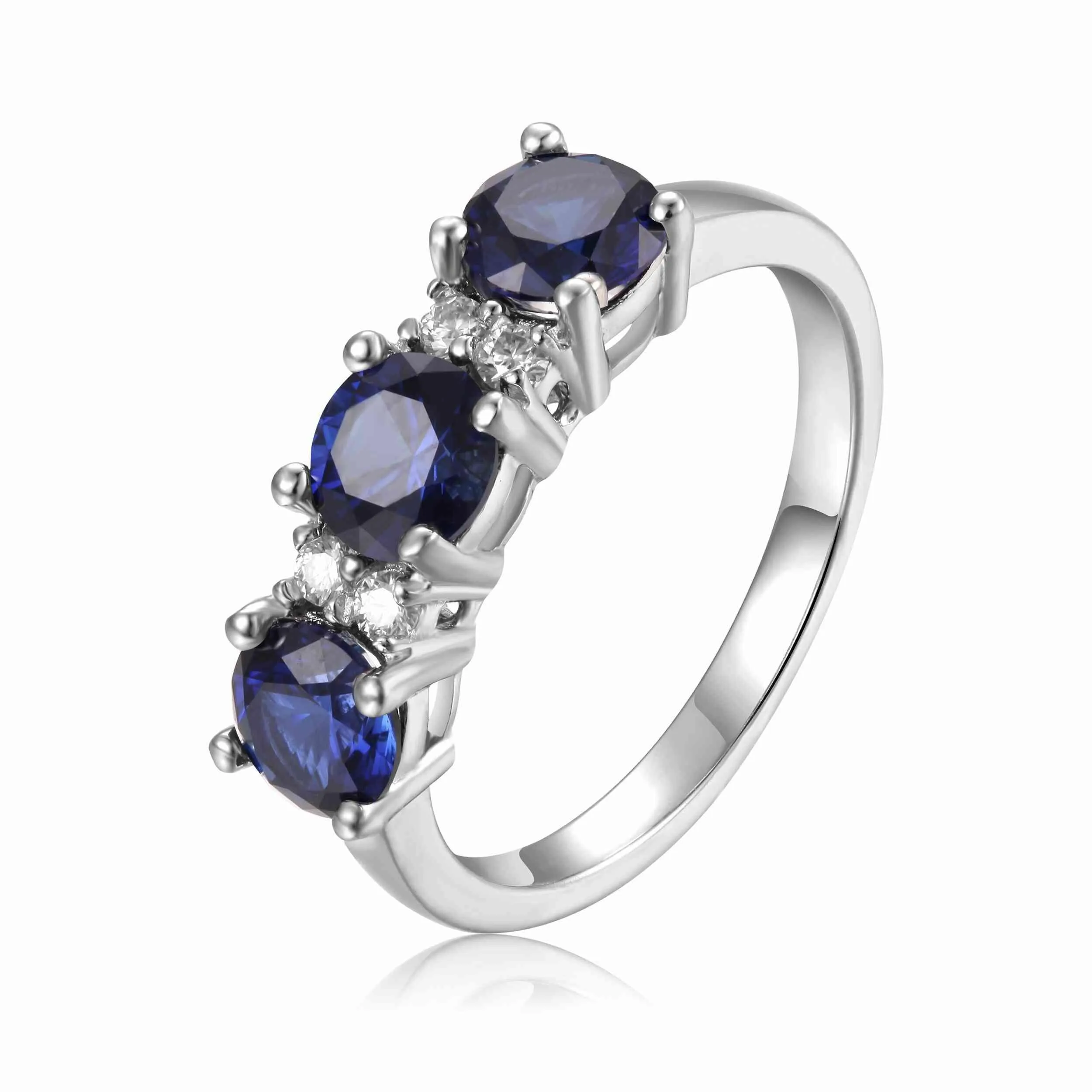 Blue Sapphire Three Stone Ring