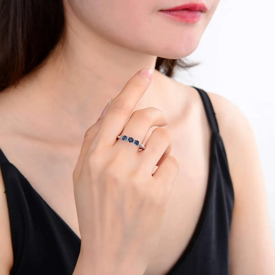 Blue Sapphire Three Stone Ring