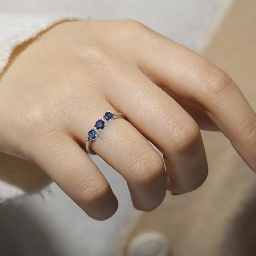 Blue Sapphire Three Stone Ring