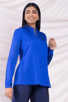 Blue Satin Mandarin Shirt