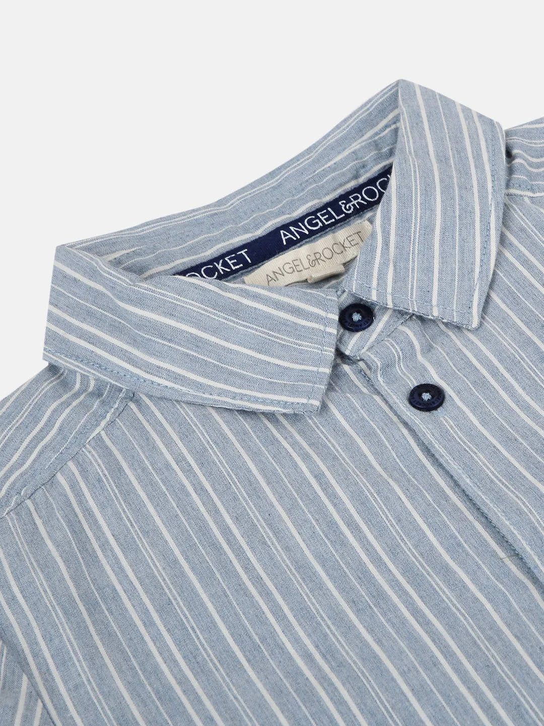 Boys Blue Striped Half Sleeves Smart Shirt