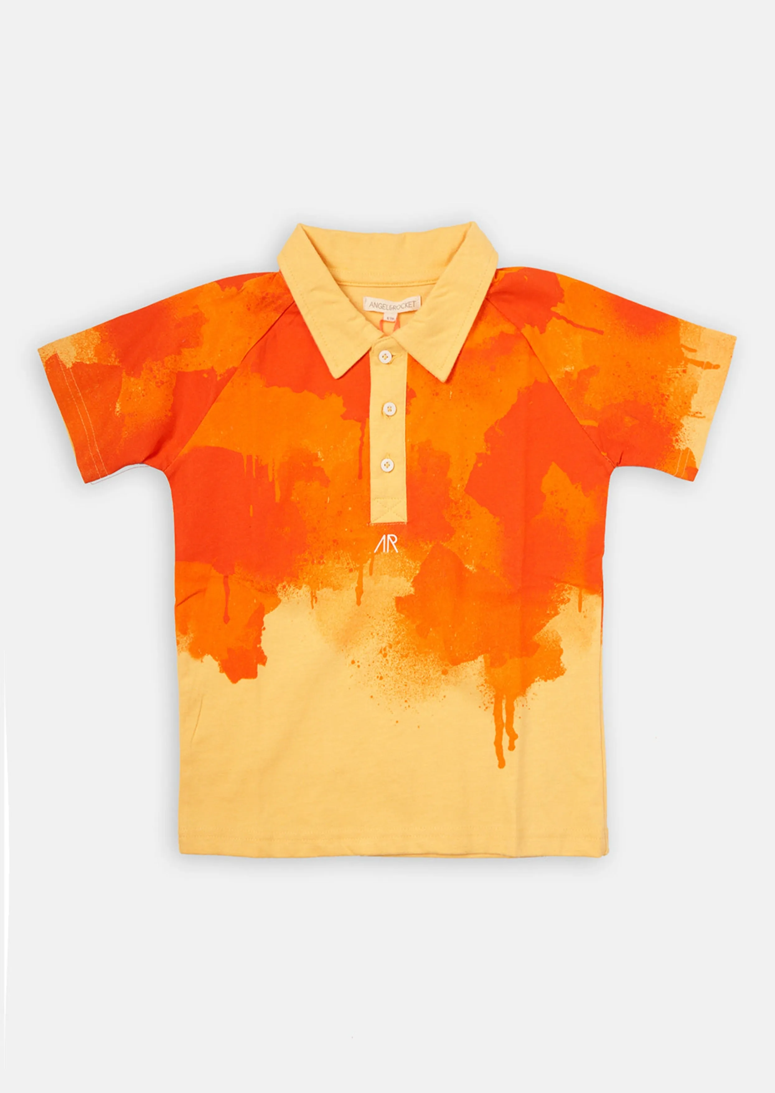 Boys Paint Splat Printed Polo Collar Orange T-Shirt