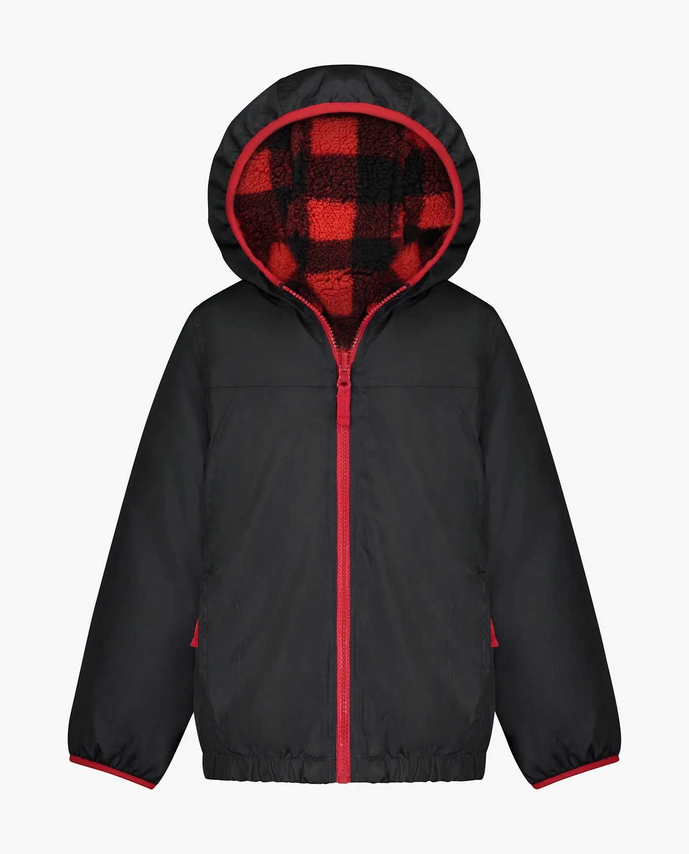 BOYS ZIP-FRONT REVERSIBLE FLEECE LINED HOODED JACKET