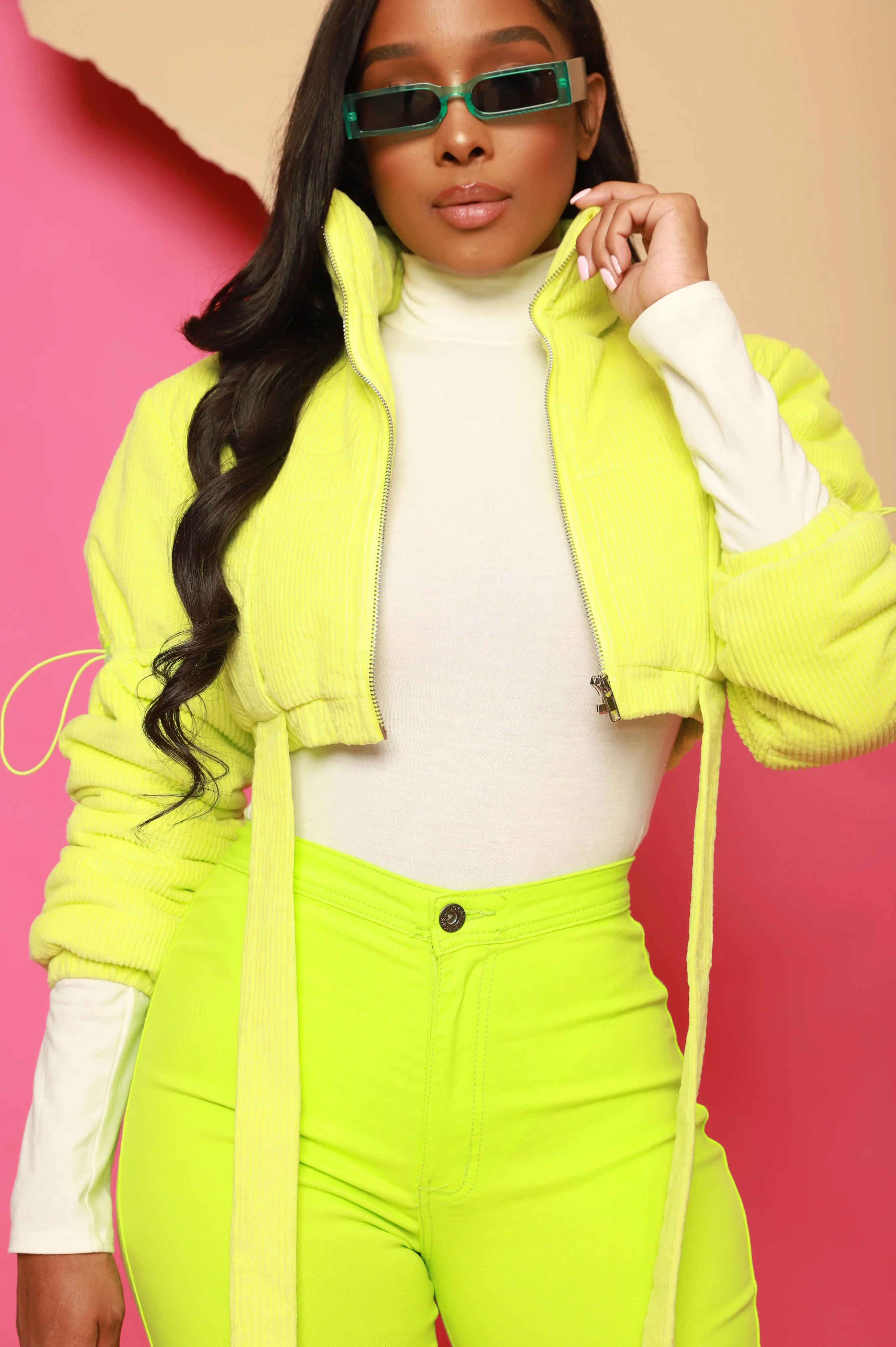 Burn Bright Cropped Corduroy Jacket - Lime