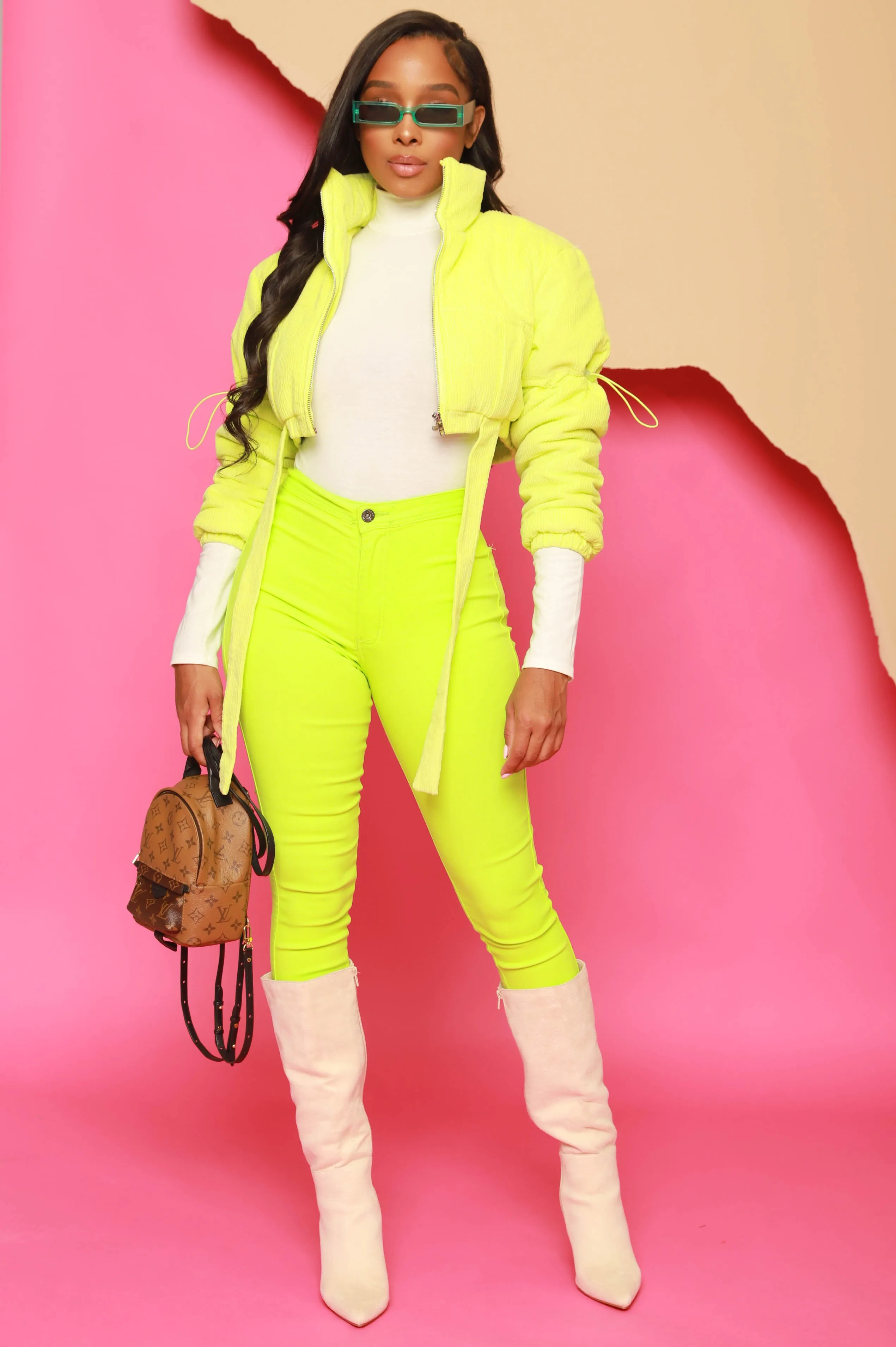 Burn Bright Cropped Corduroy Jacket - Lime