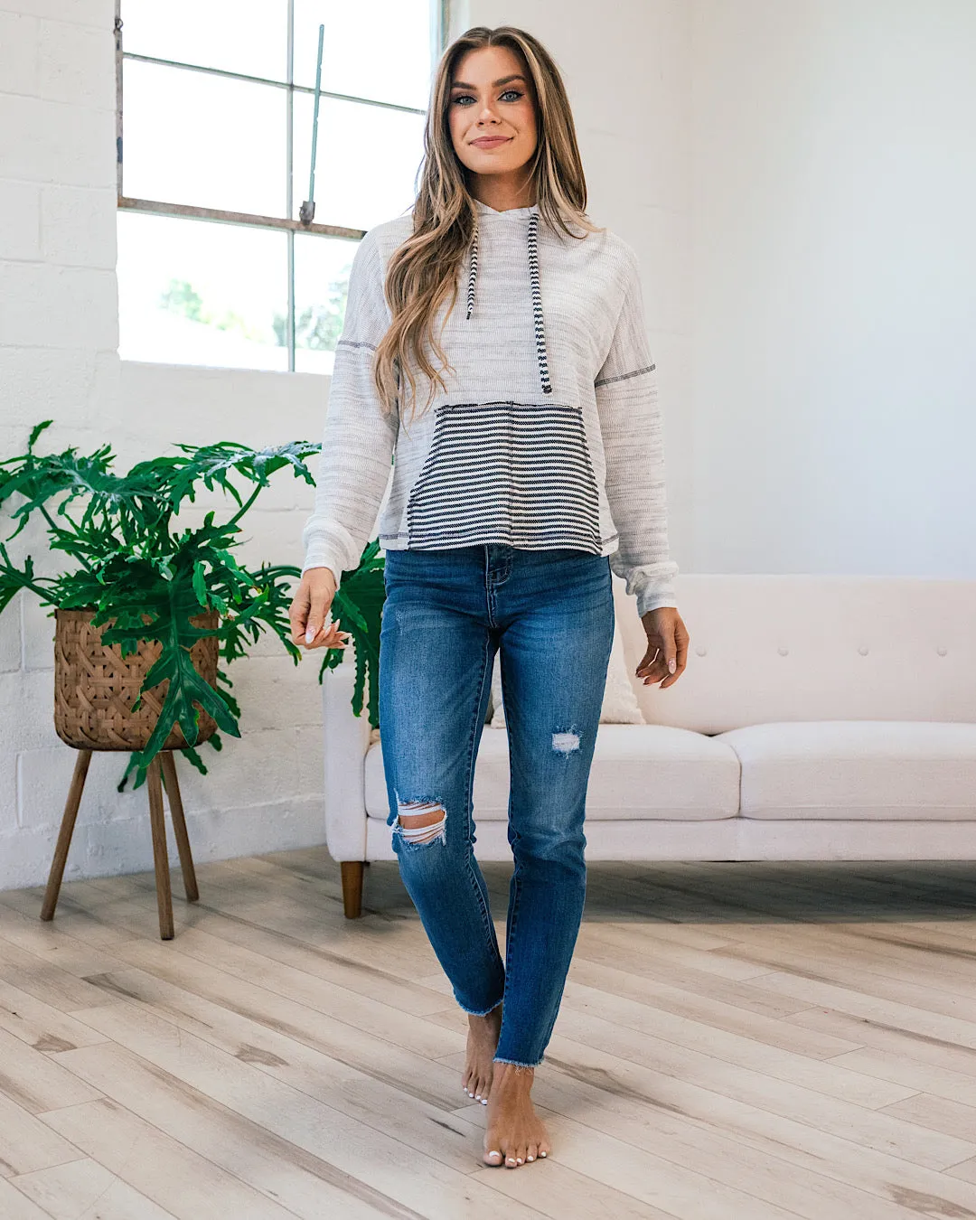 Caitlyn Light Heather Gray Hooded Top