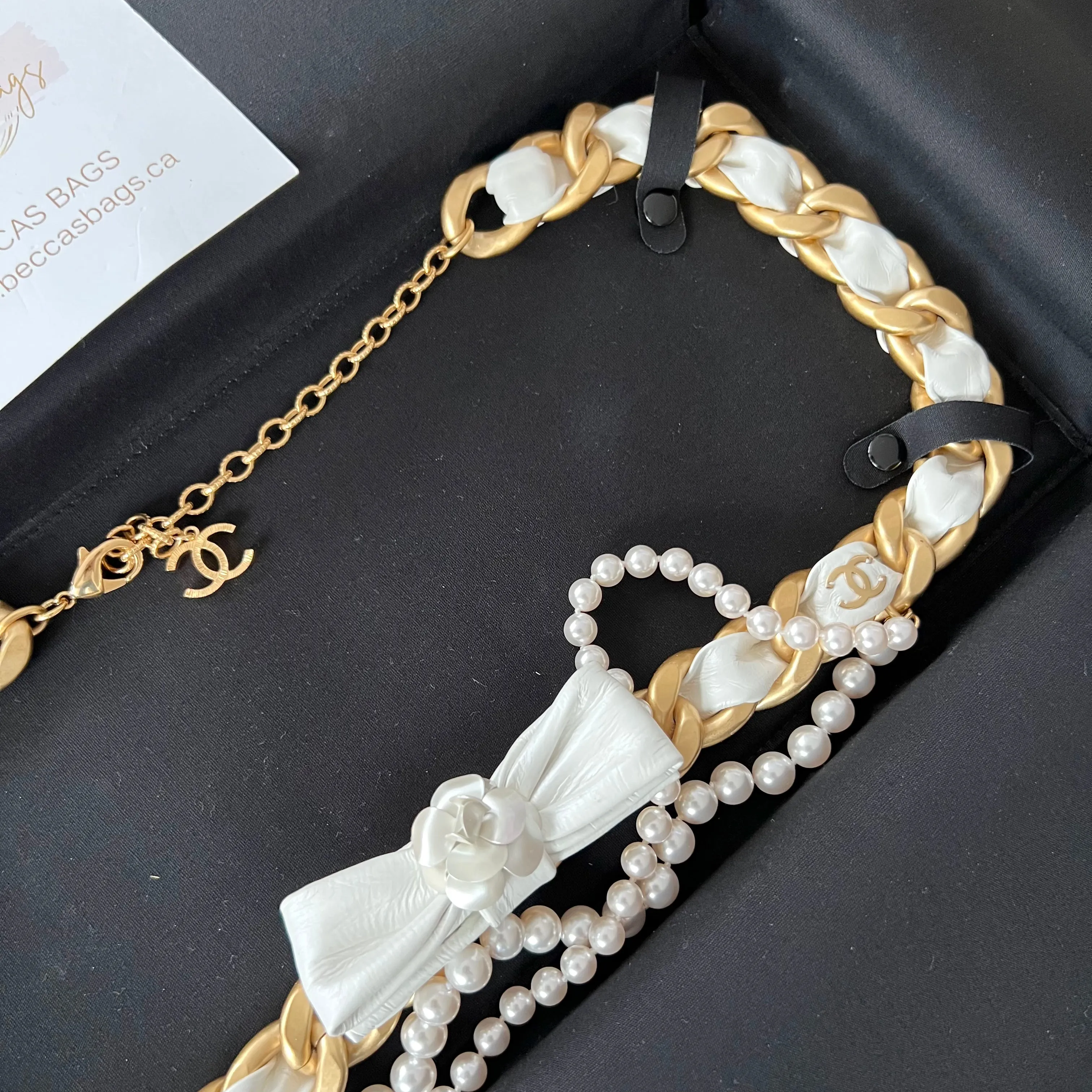 Chanel Camellia Leather Chain CC Pearl Belt