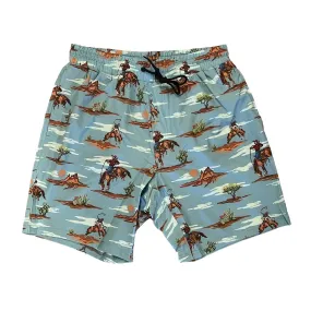 Cinch Men's 8" Inseam Desert Bucking Horse Print Swim Trunks - Light Blue