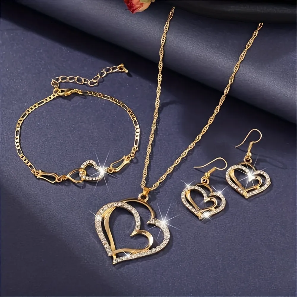 Complete Your Look with our Double Hollow Love Heart Jewelry Set