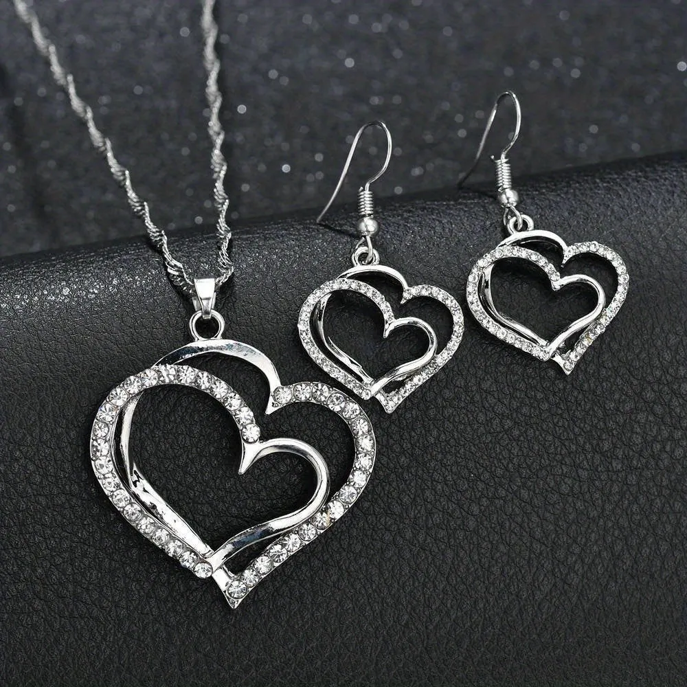 Complete Your Look with our Double Hollow Love Heart Jewelry Set