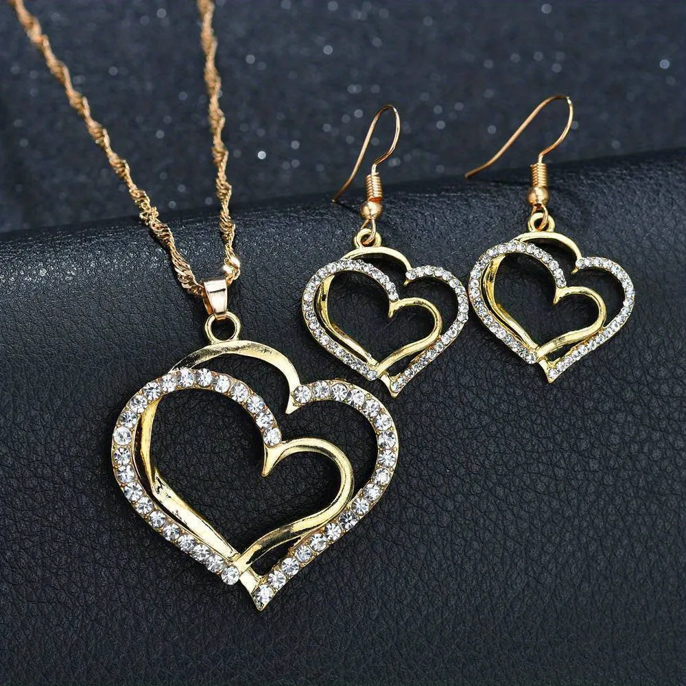 Complete Your Look with our Double Hollow Love Heart Jewelry Set