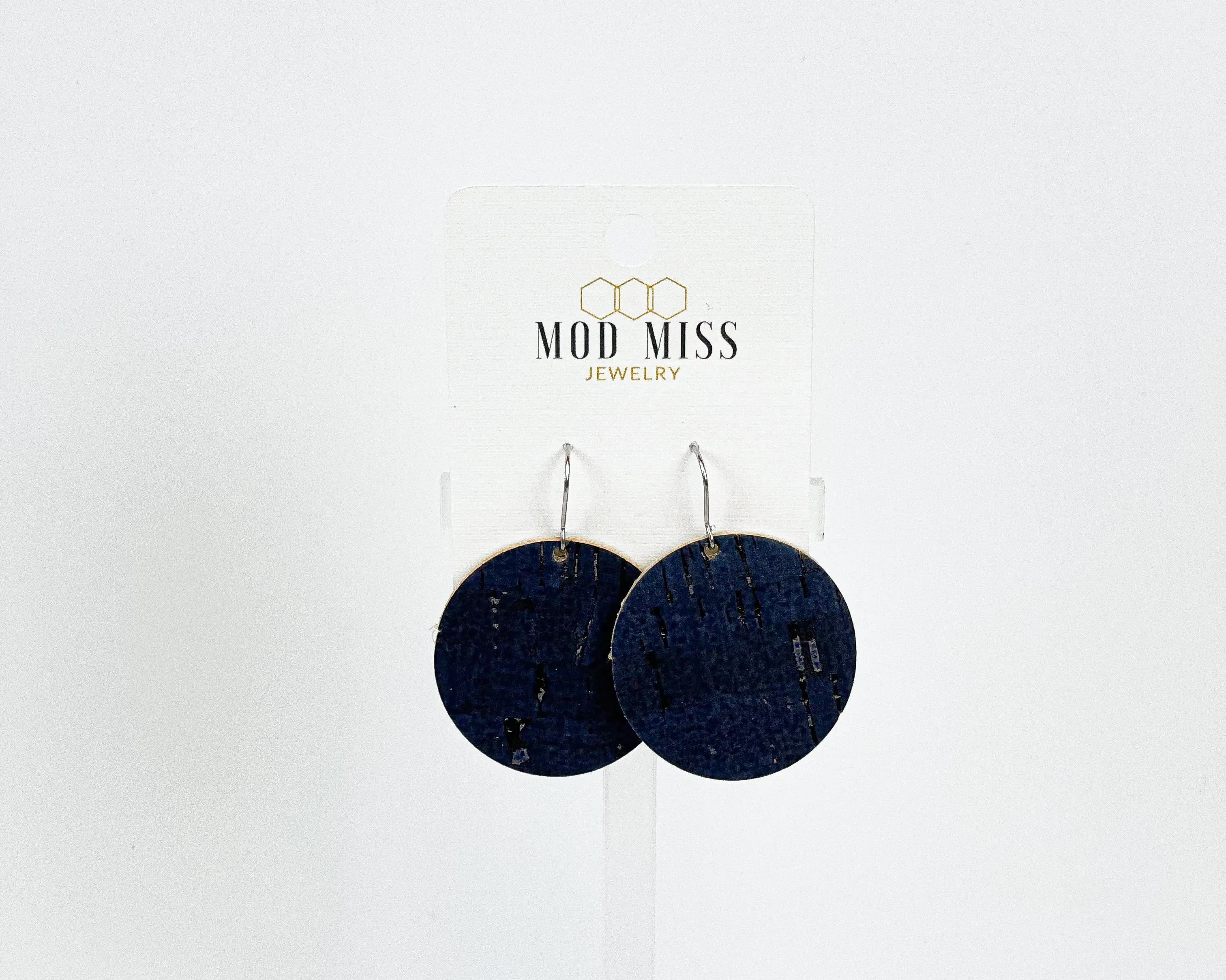 Cork Leather Round Earring Navy 