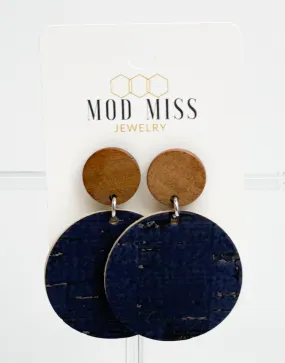 Cork Leather Round Earring Navy 