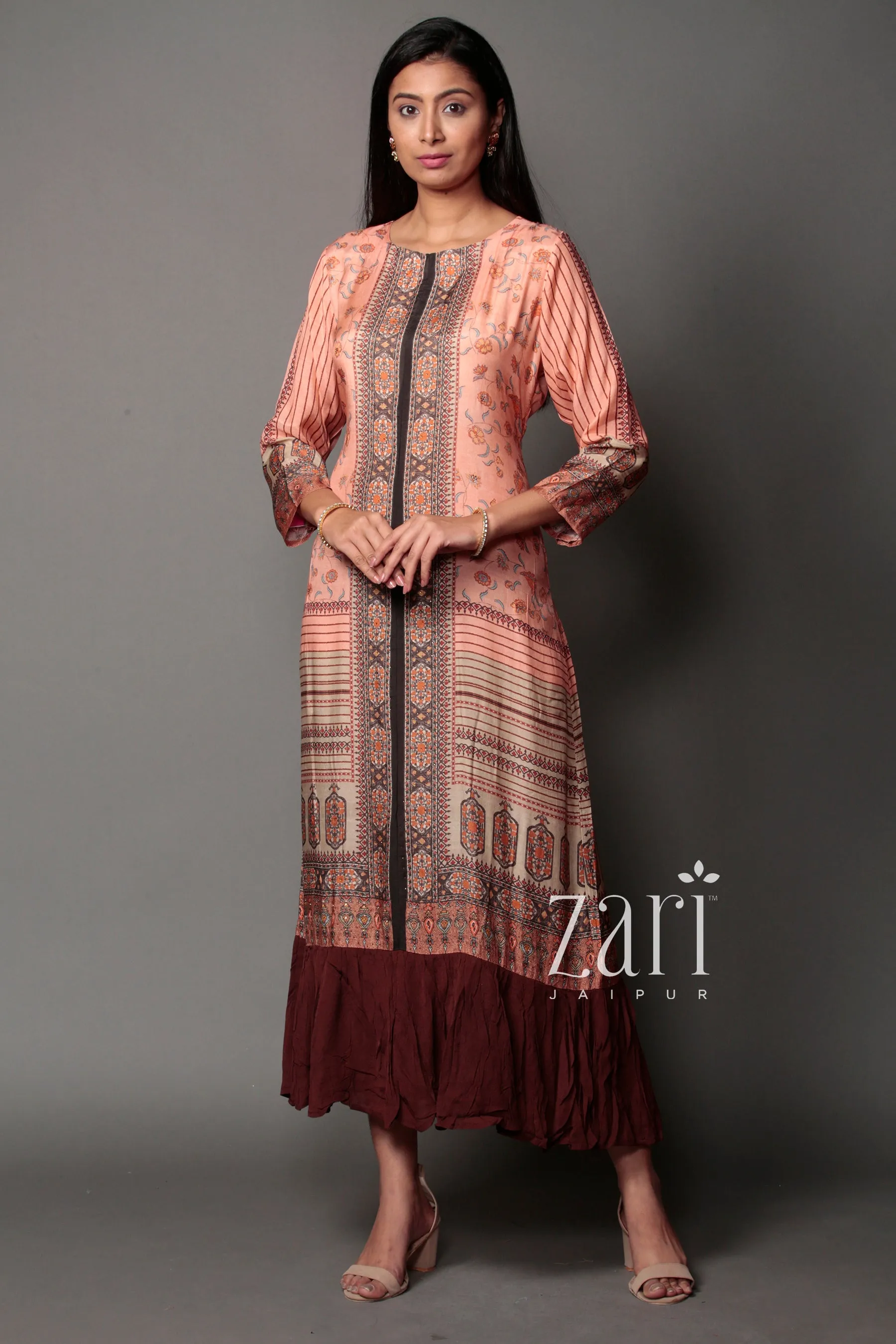 Crape Kurta with Digital Print, Swarovski work.