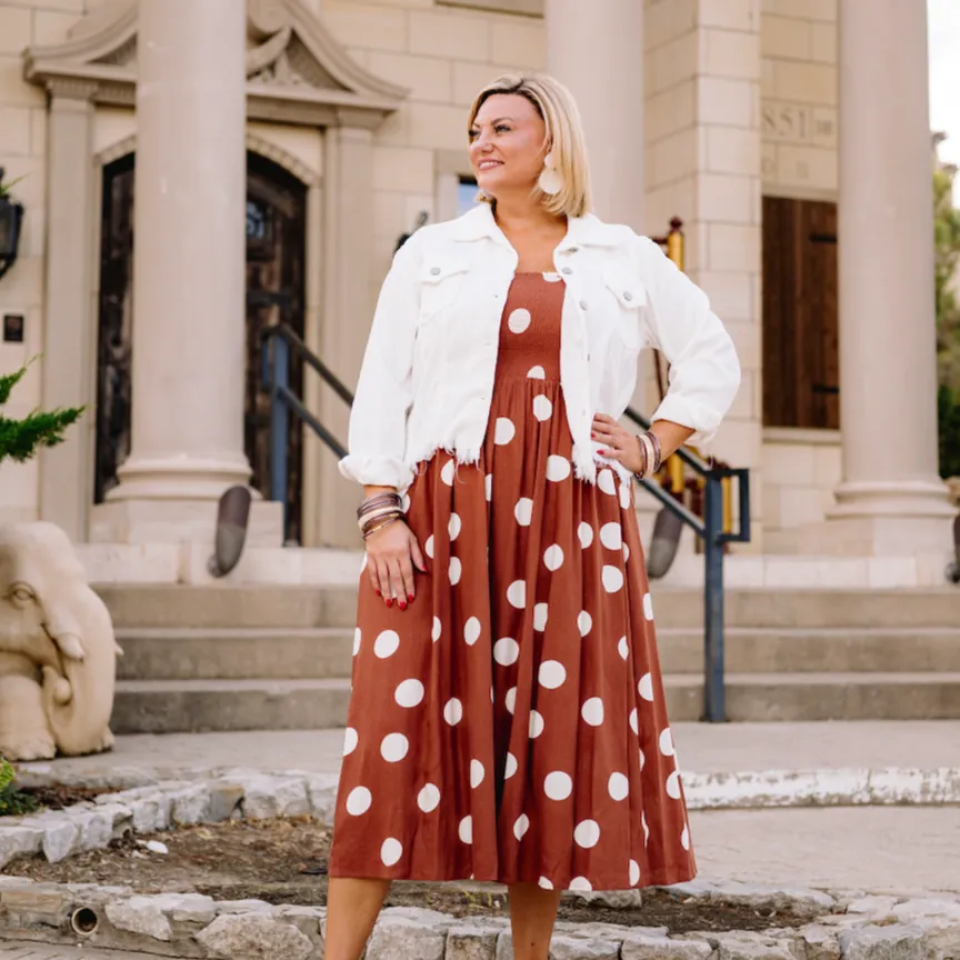 Dot Couture Smocked Brown Midi Dress