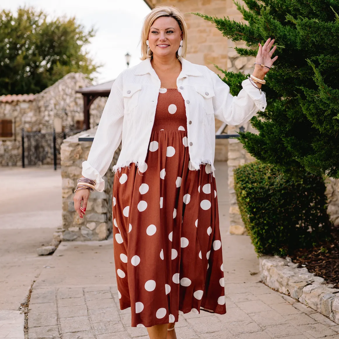 Dot Couture Smocked Brown Midi Dress