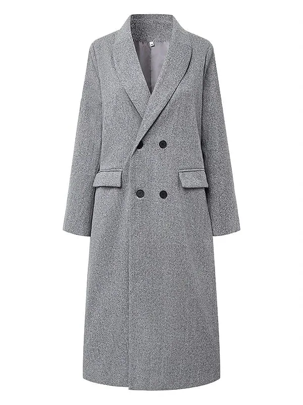 Double Breasted Lapel Trench Coat With Heated Jacket - Fall Gray