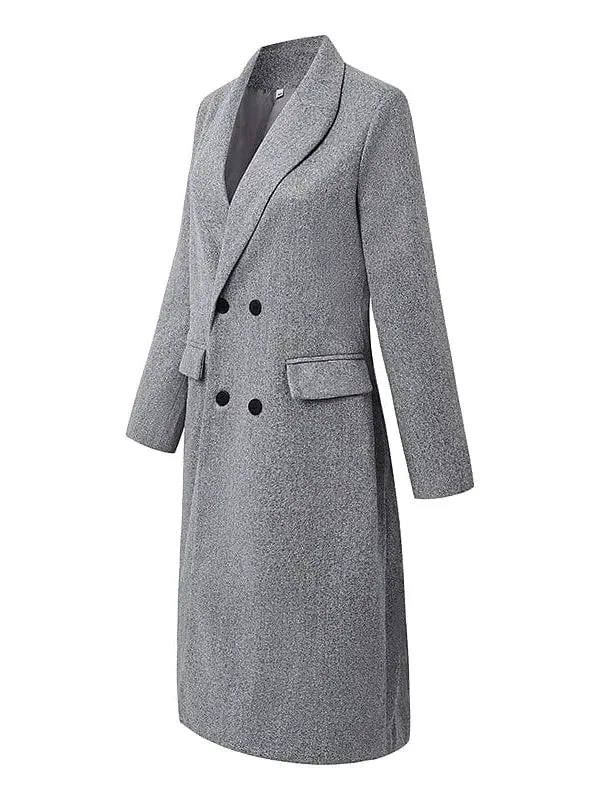 Double Breasted Lapel Trench Coat With Heated Jacket - Fall Gray