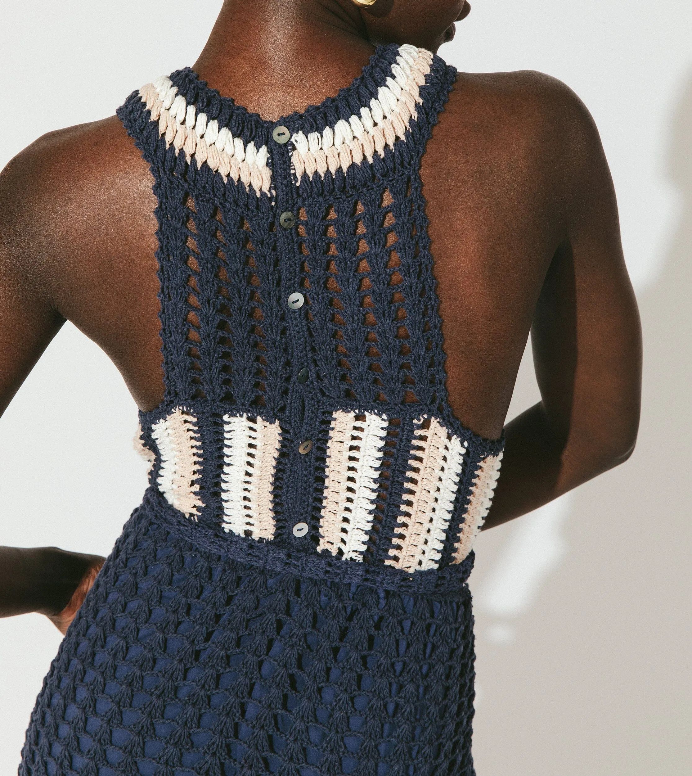 Drew Hand Crochet Midi Dress | Navy/Ivory