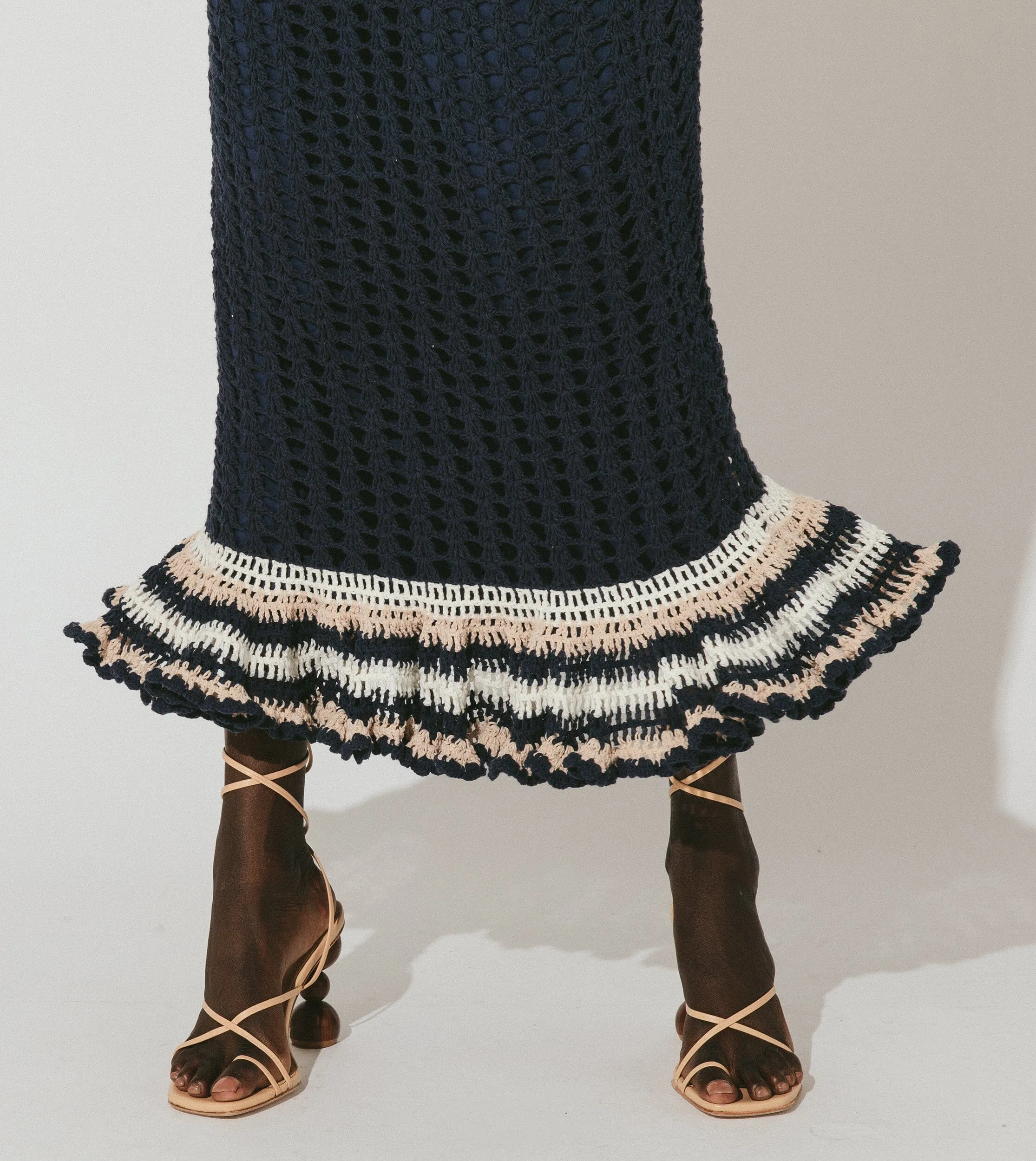 Drew Hand Crochet Midi Dress | Navy/Ivory