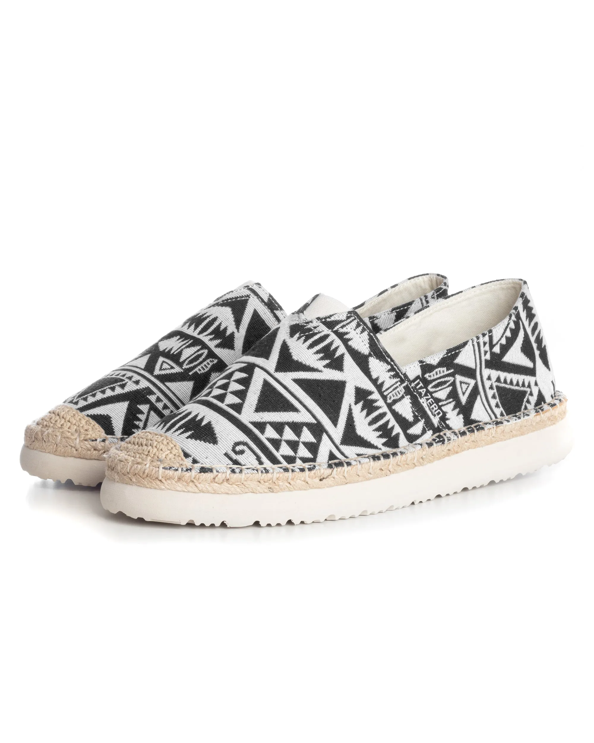 Espadrillas Scarpe Uomo Unisex Tela Estive Mare Fantasia Etnica Azteca Cotone Comode Leggere Nero GIOSAL-S1246A