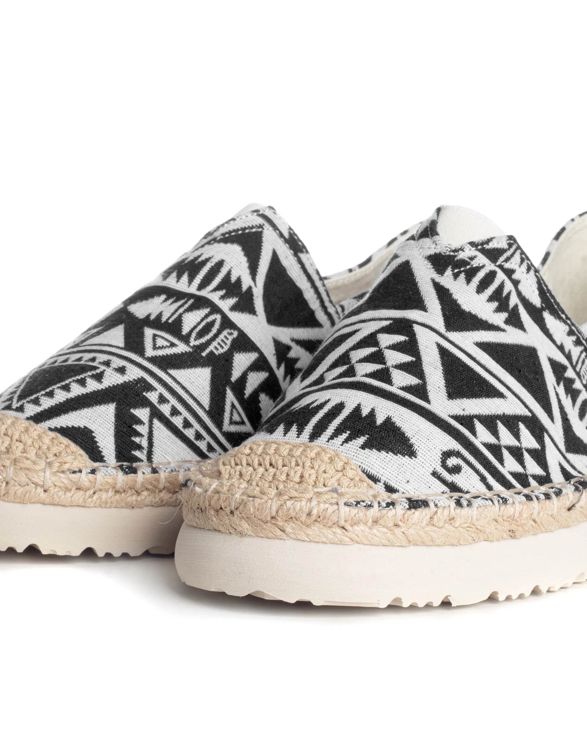 Espadrillas Scarpe Uomo Unisex Tela Estive Mare Fantasia Etnica Azteca Cotone Comode Leggere Nero GIOSAL-S1246A