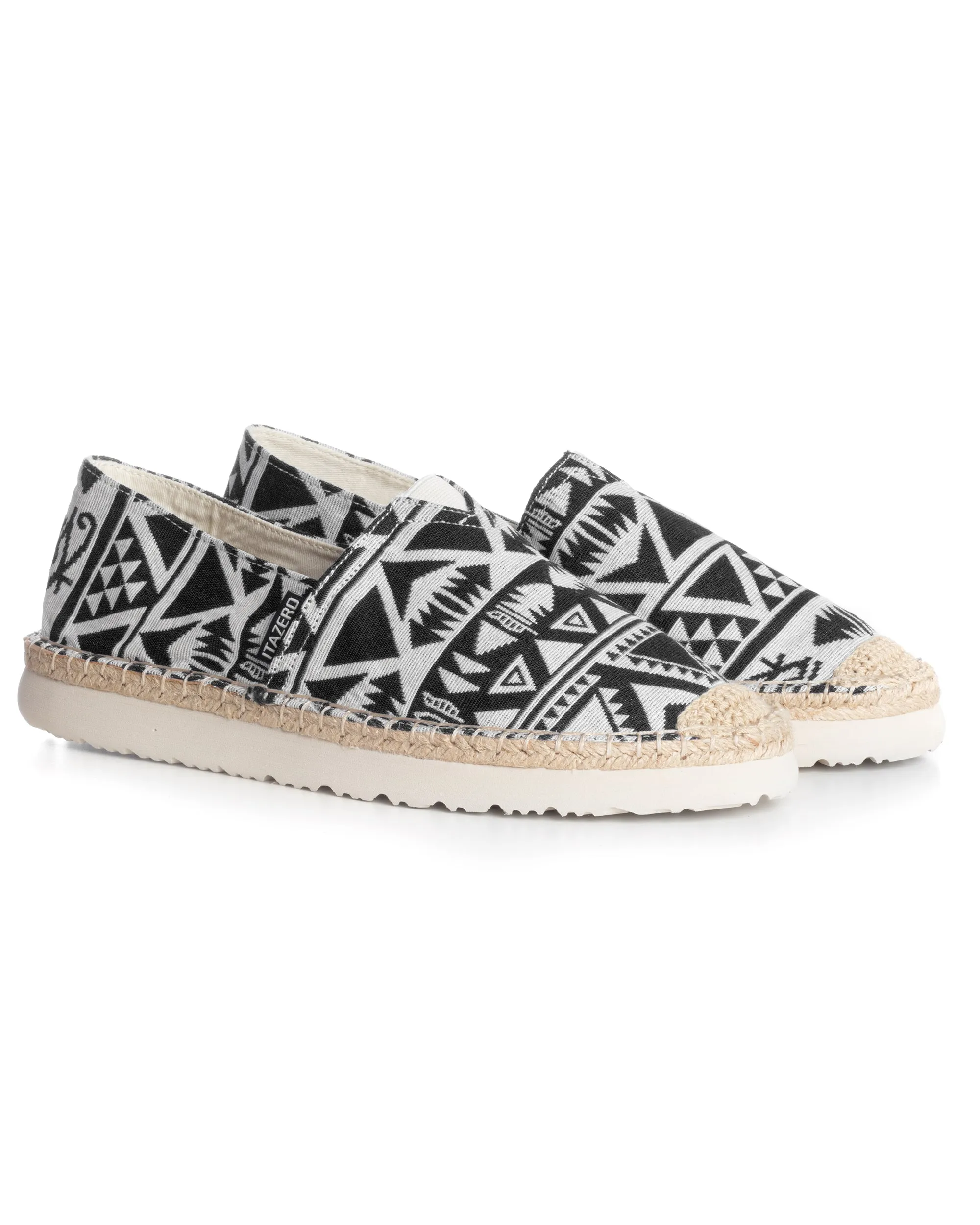 Espadrillas Scarpe Uomo Unisex Tela Estive Mare Fantasia Etnica Azteca Cotone Comode Leggere Nero GIOSAL-S1246A