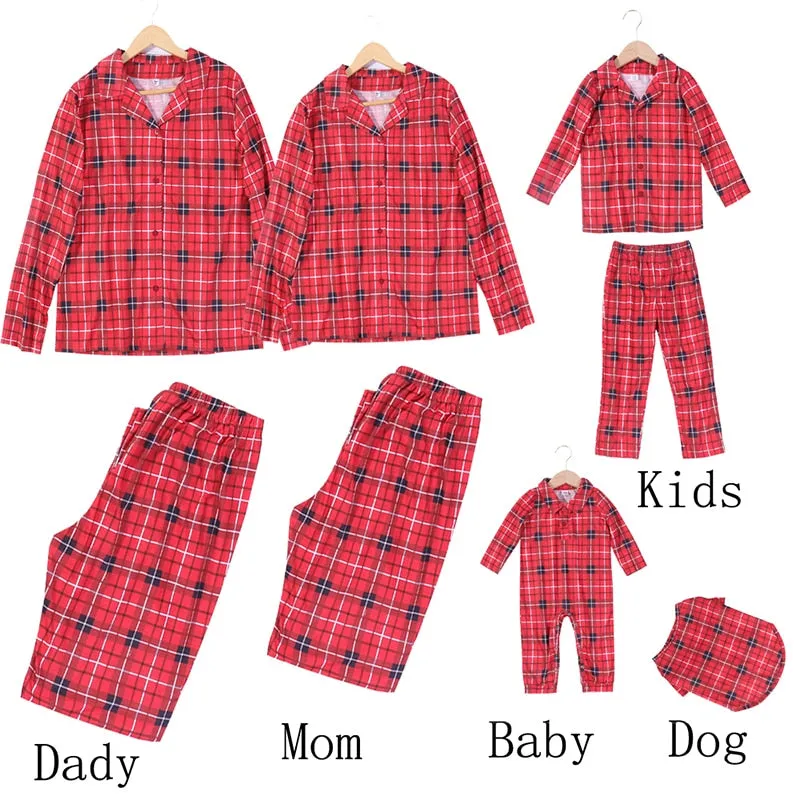 Family Matching Plaid Pyjamas - Mother Father, Baby, Kids, Dog & Cat Outfit