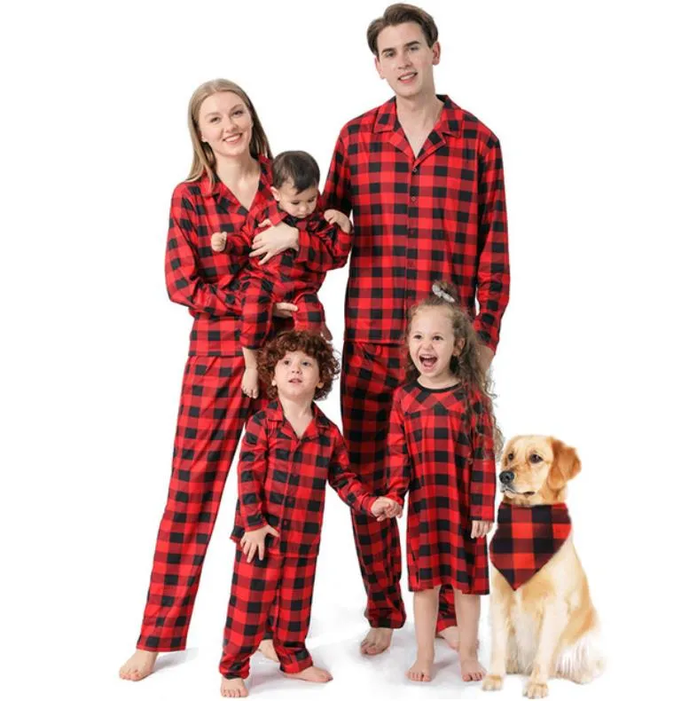 Family Matching Plaid Pyjamas - Mother Father, Baby, Kids, Dog & Cat Outfit