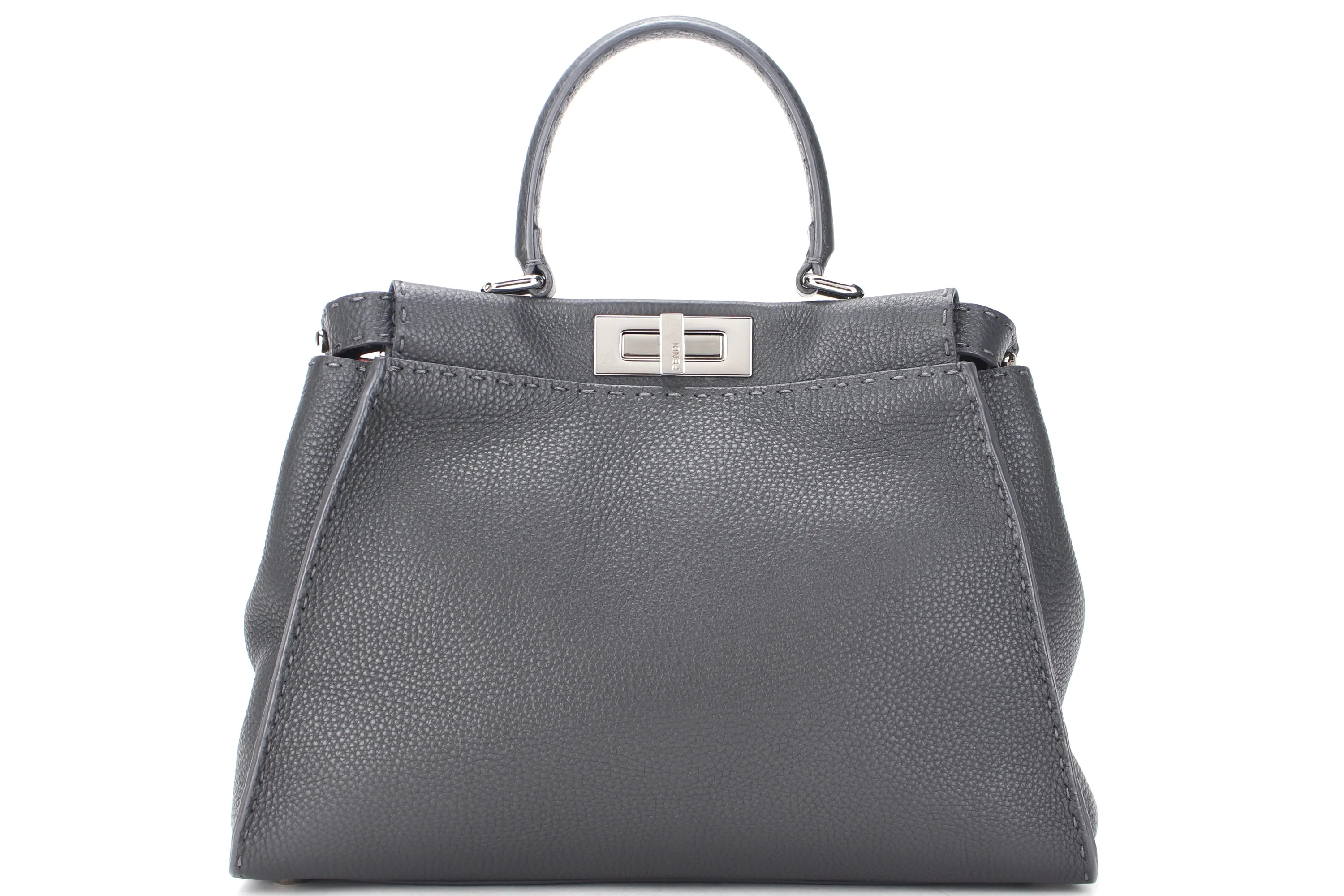 FENDI (8BN-290-N5A-159-3262) PEEKABOO LARGE GREY GRAINED CALF LEATHER SILVER HARDWARE, WITH CARD, RAINCOAT, DUST COVER & BOX, NO STRAP