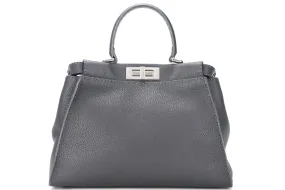 FENDI (8BN-290-N5A-159-3262) PEEKABOO LARGE GREY GRAINED CALF LEATHER SILVER HARDWARE, WITH CARD, RAINCOAT, DUST COVER & BOX, NO STRAP