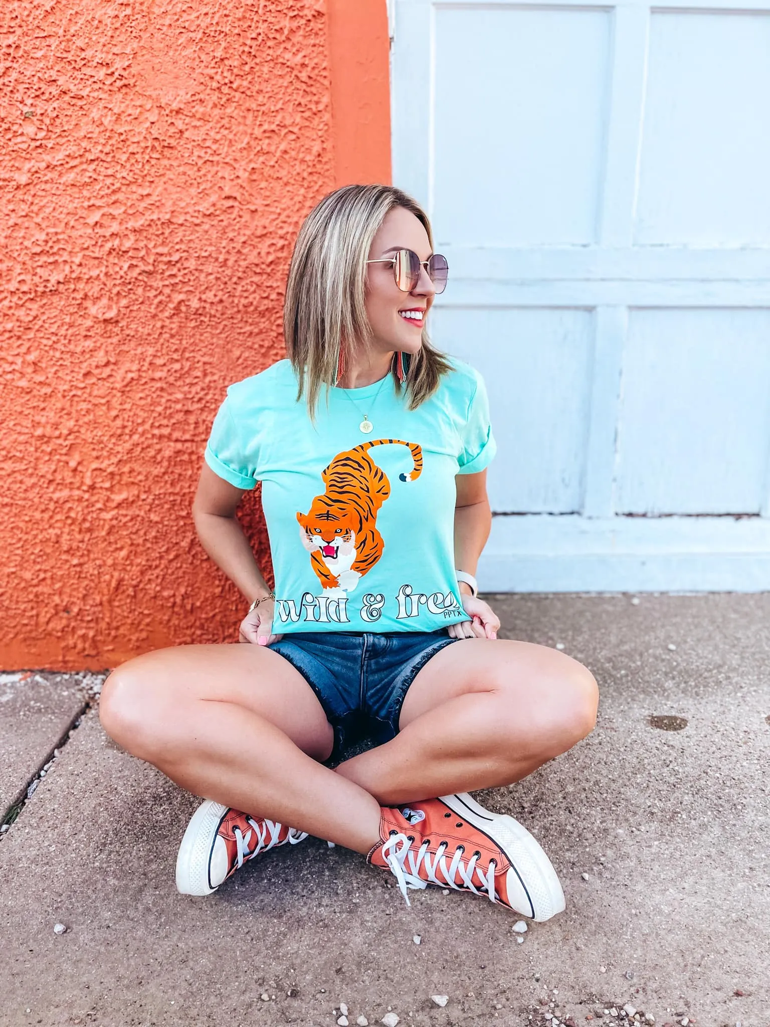 {FIESTY TIGER} Wild   Free  Mint Crew Neck Tee