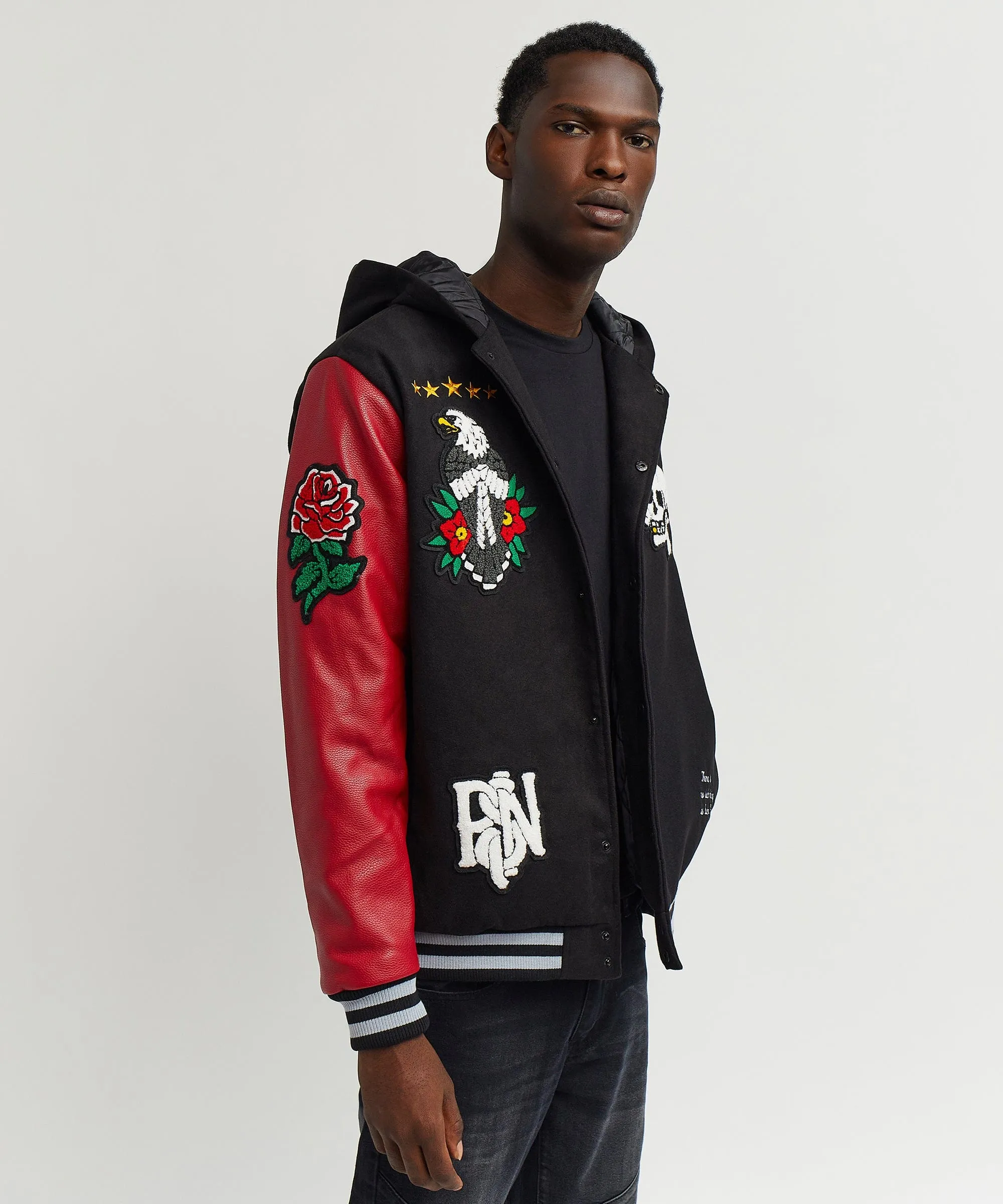 Fortune Hooded Patched Wool Varsity Jacket