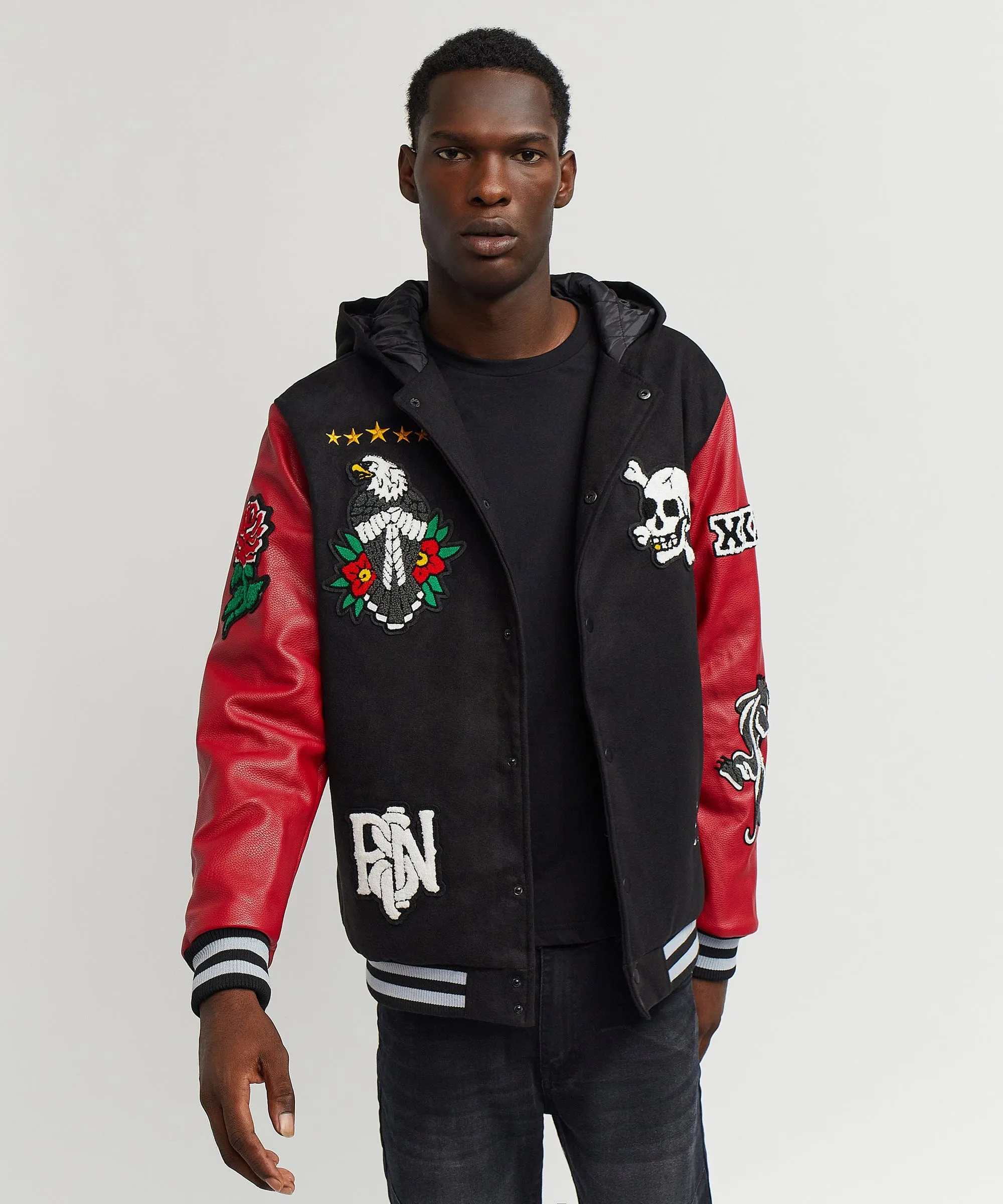 Fortune Hooded Patched Wool Varsity Jacket