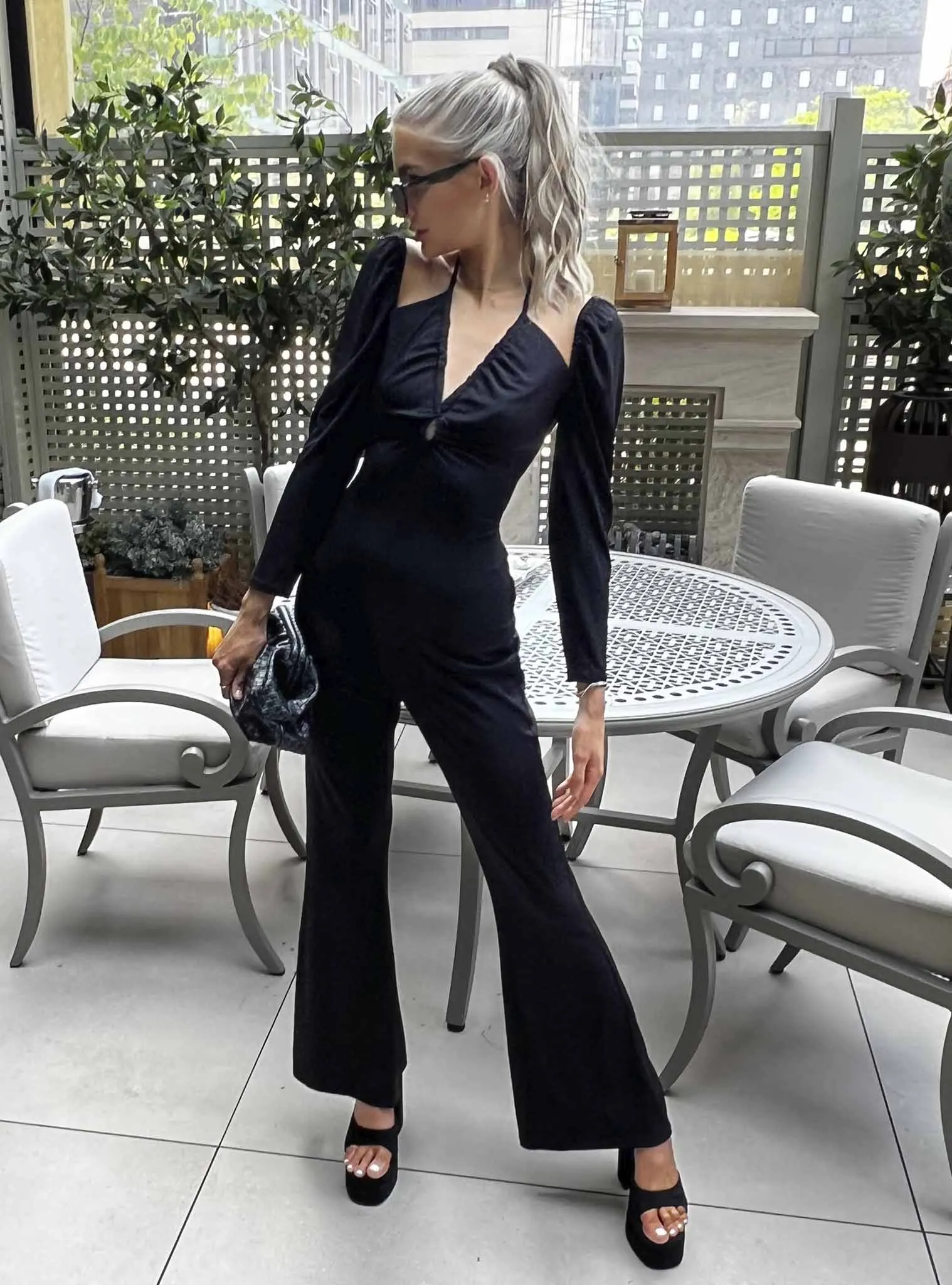 Glamorous Black Flared Bodycon Jumpsuit